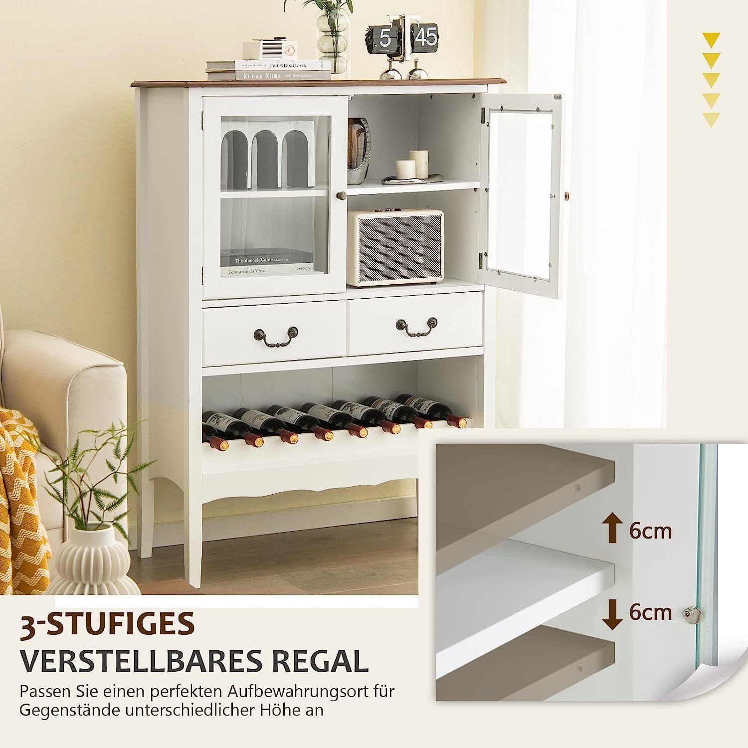 KOMFOTTEU Weinschrank Buffetschrank mit Glashalter