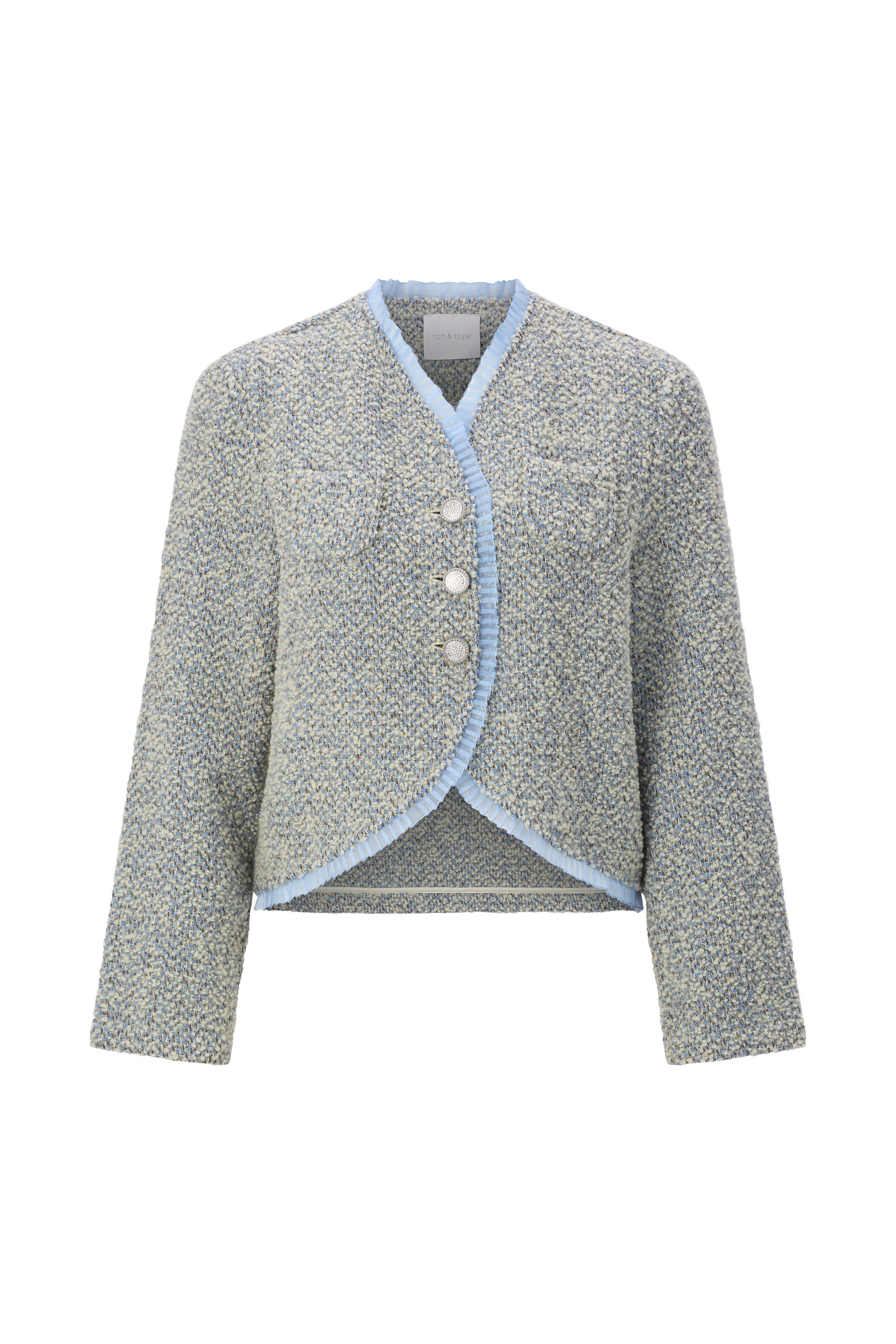 RICHROYAL Strickjacke abgesetzte Kanten mit feiner Rüschendetailierung, lockere Passform