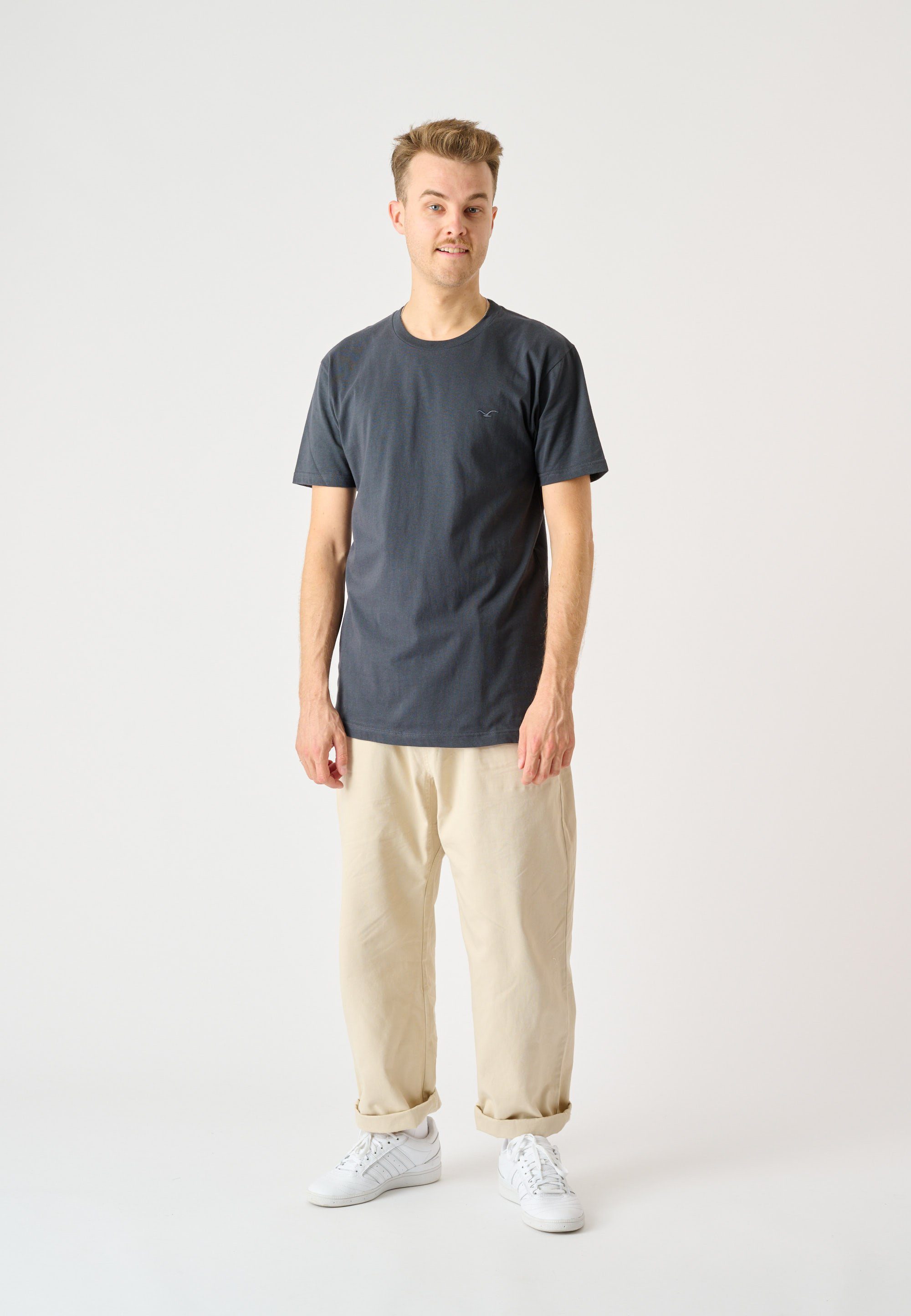Cleptomanicx T-Shirt Ligull Regular (1-tlg) grau-blau Logo-Stickerei kleiner mit
