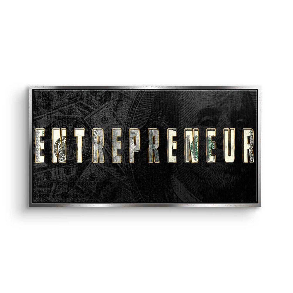 DOTCOMCANVAS® Leinwandbild, Premium Motivationsbild - ENTREPRENEUR - Work hard - elegant silberner Rahmen