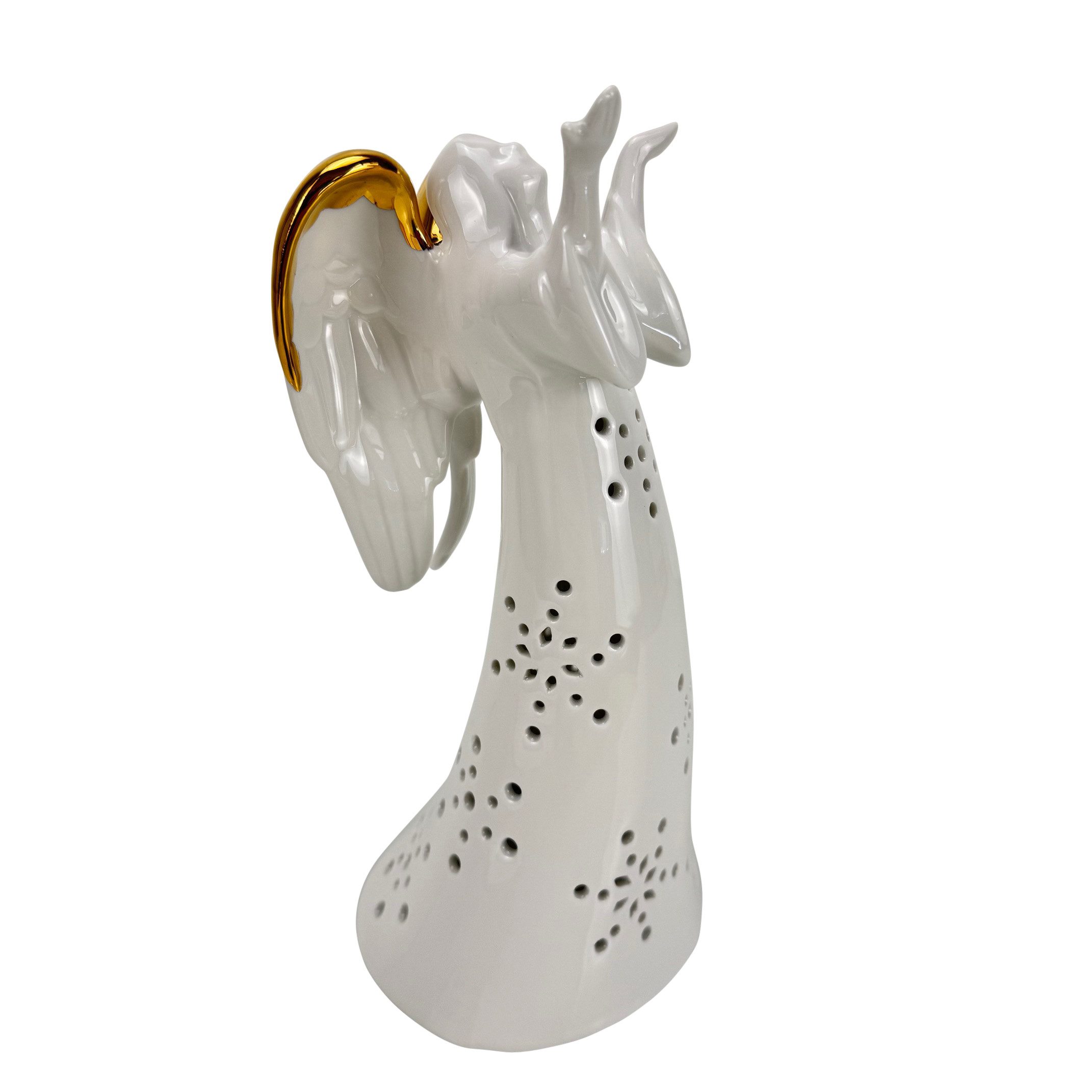 Online-Fuchs LED-Dekofigur Engel aus Porzellan mit goldenen Applikationen & günstig online kaufen