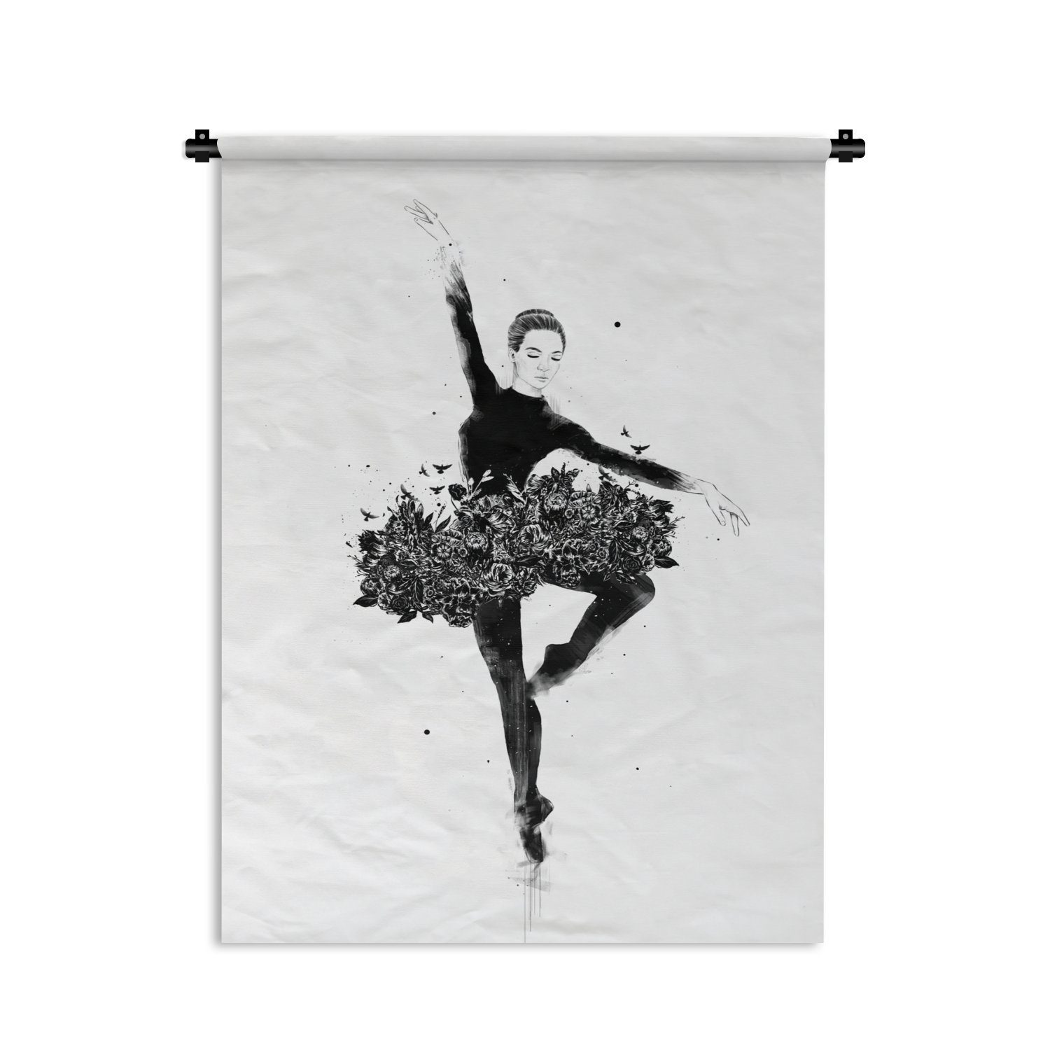 MuchoWow Wanddekoobjekt Frau - Tanz - Blumen - Ballerina - Natur, Deko für an der Wand, Wohnzimmer, Tapisserie, Schlafzimmer
