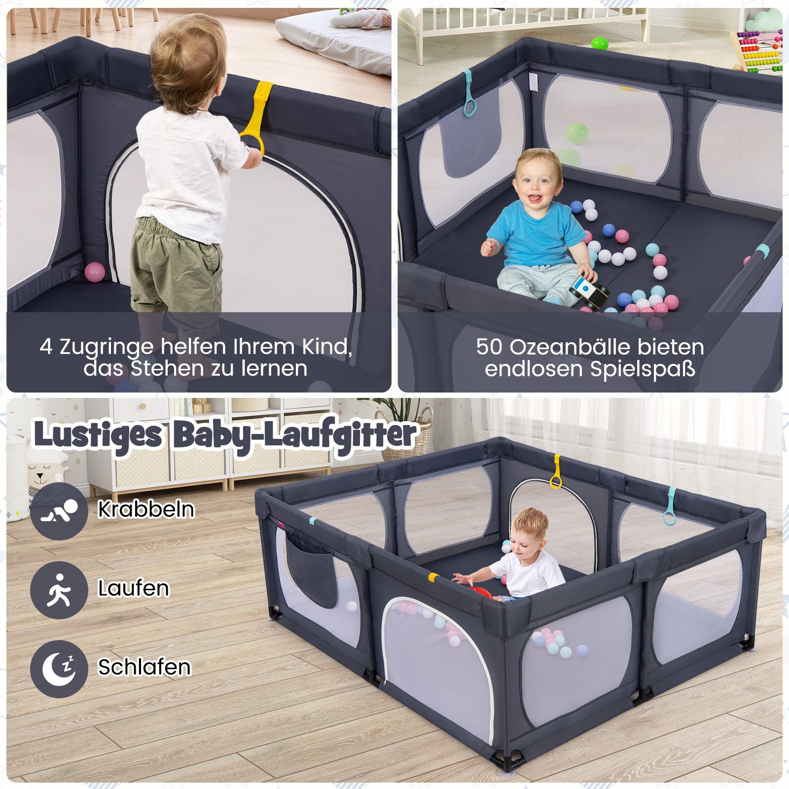 COSTWAY Laufgitter, Laufstall, 189 x 158 günstig online kaufen