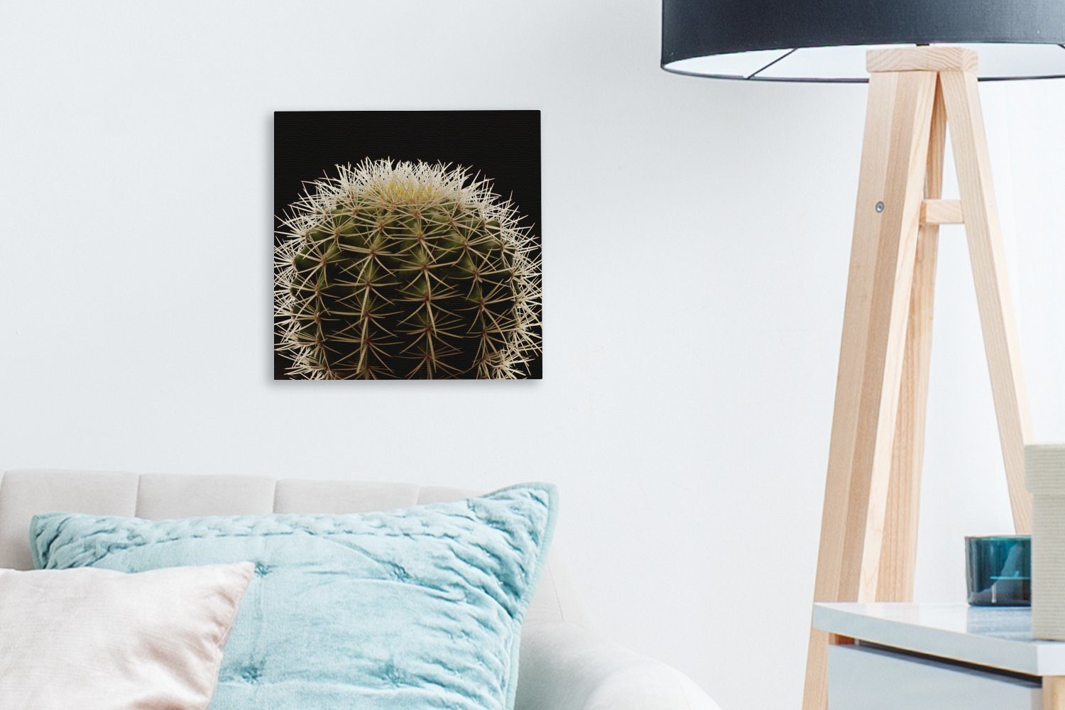 dornigen Leinwandbild (1 Eine Nahaufnahme auf Hintergrund, schwarzem bunt Leinwand Wohnzimmer Bilder Kaktus eines St), OneMillionCanvasses® für Schlafzimmer