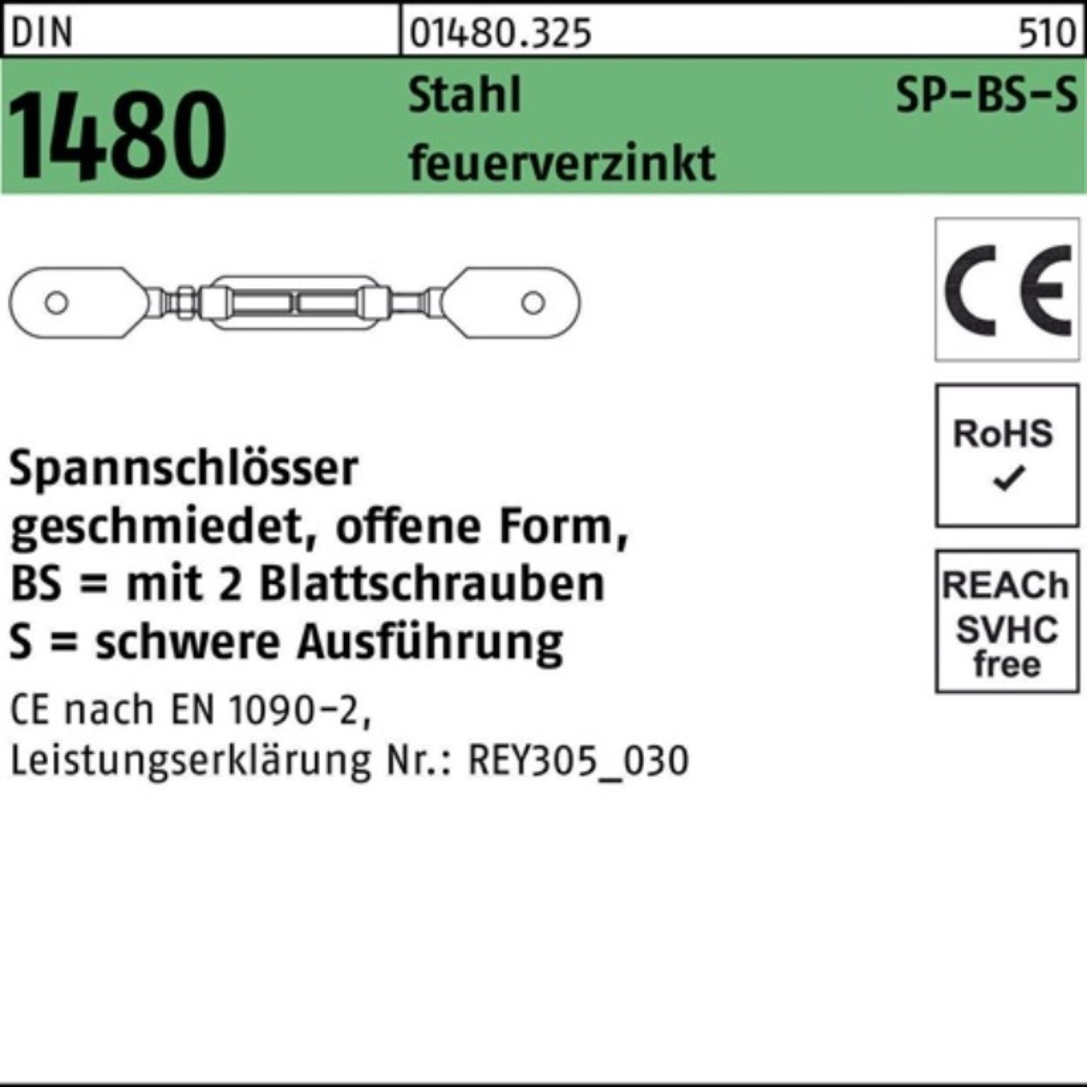 Spannschloss 2Blattschrauben SP 1480 M24 Sta offen DIN Spannschloss BS-S 100er Reyher Pack
