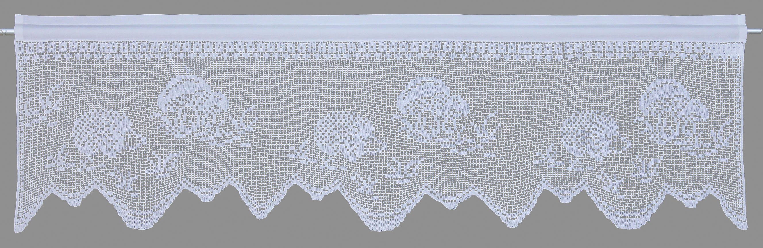 HOSSNER - ART OF HOME DECO Querbehang Igel (1 St), Stangendurchzug, halbtransparent, Wirkware, handgehäkelte Spitze, weiß, Baumwolle