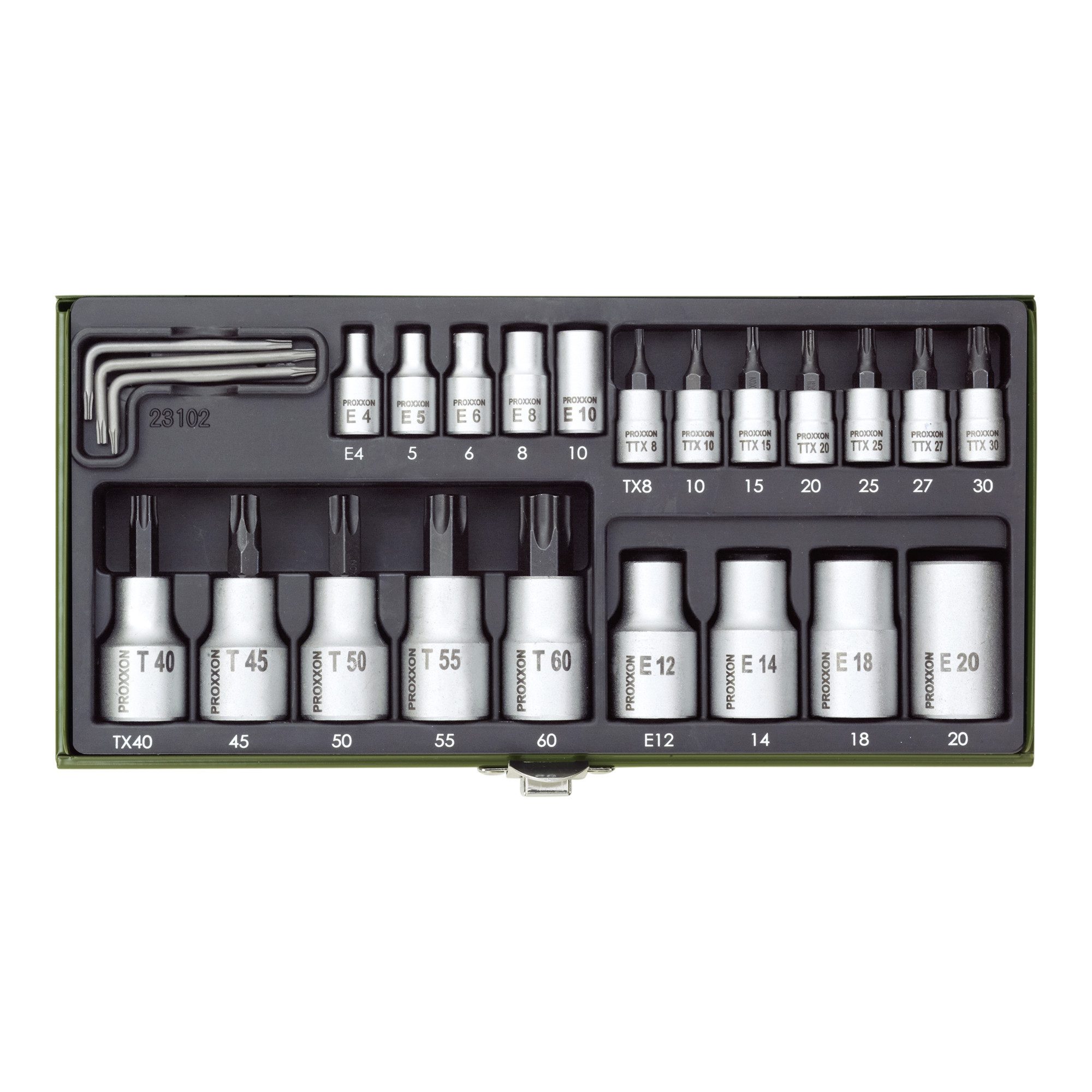 PROXXON INDUSTRIAL Steckschlüssel Proxxon Steckschlüsselsatz "TX", 1/4" + 1/2" (24-tlg)