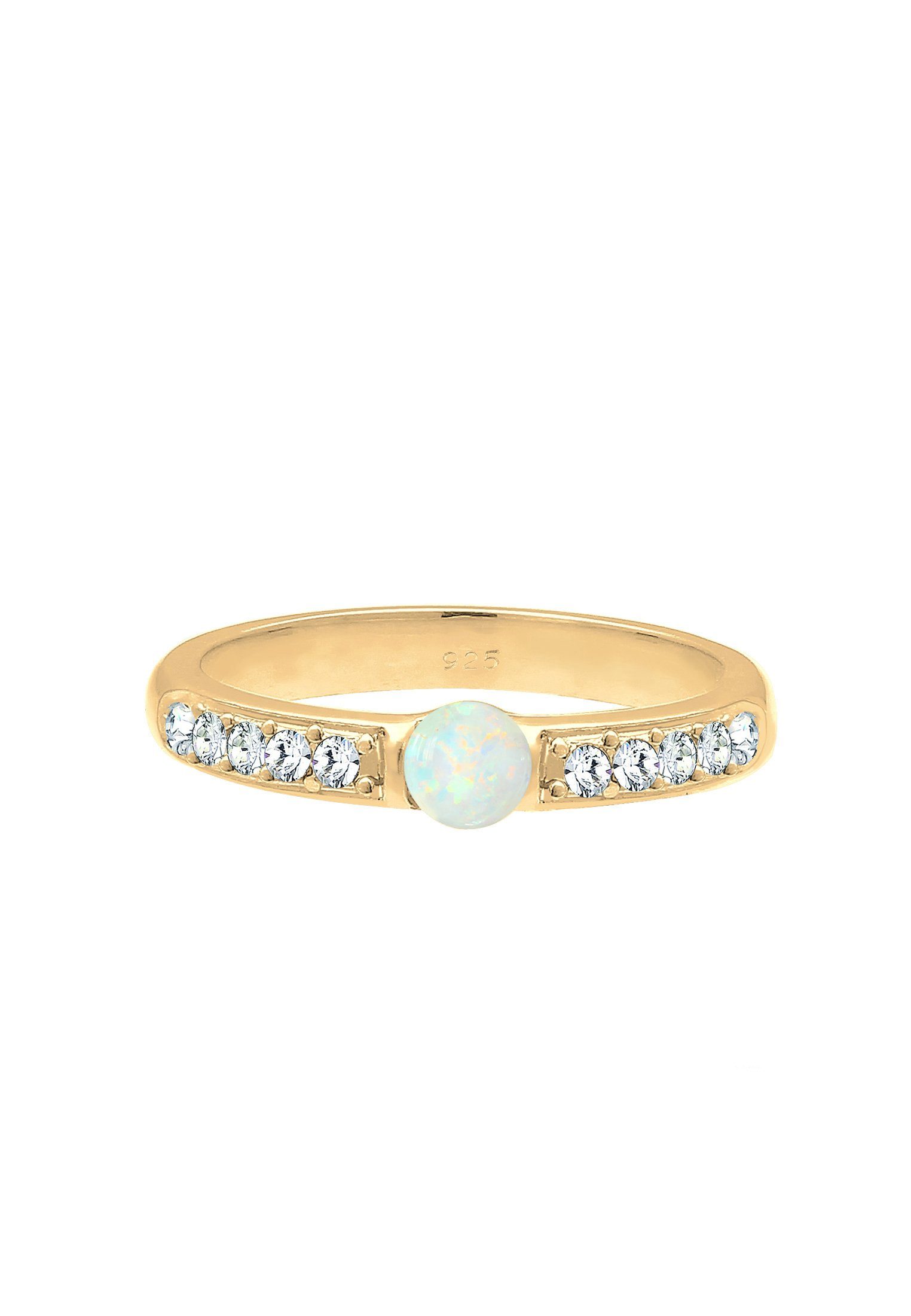 Elli Premium Gold Opal 925er Kristalle Sterling Silber Verlobungsring