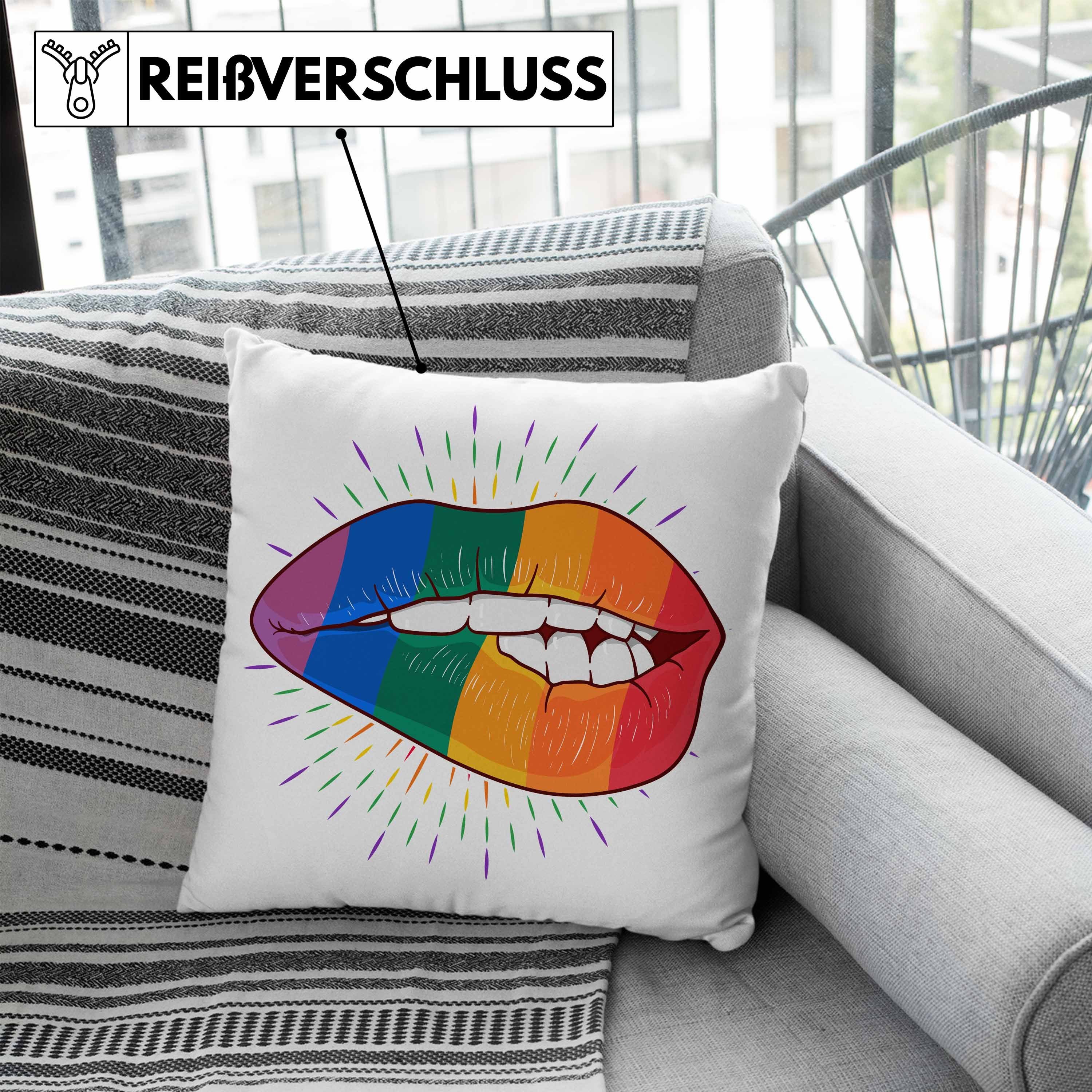 Geschenk Lesben Bunte Kissen 40x40 LGBT Dekokissen Lippe Regenbogen Dekokissen Lustige Transgender Trendation Schwule Trendation Grafik mit für Regenbogen - Füllung Blau