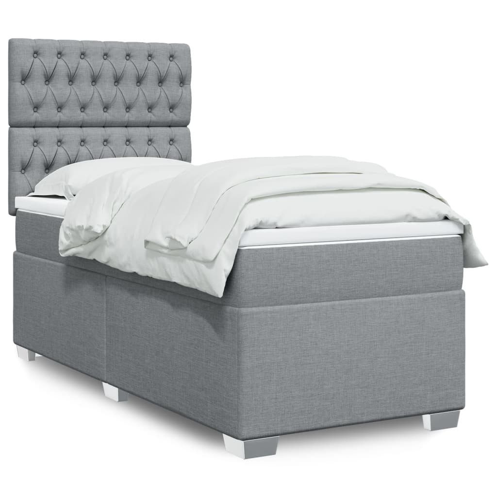 vidaXL Bett Boxspringbett mit Matratze Hellgrau 90x200 cm Stoff