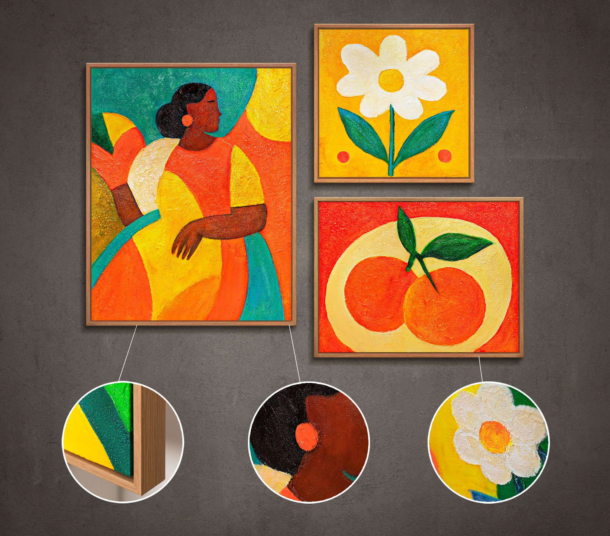 YS-Art Gemälde Sommerliche Inspiration, (Set, 3 St), Farbenfrohes Bilder Set für Wohnzimmer im modernen Kunststil