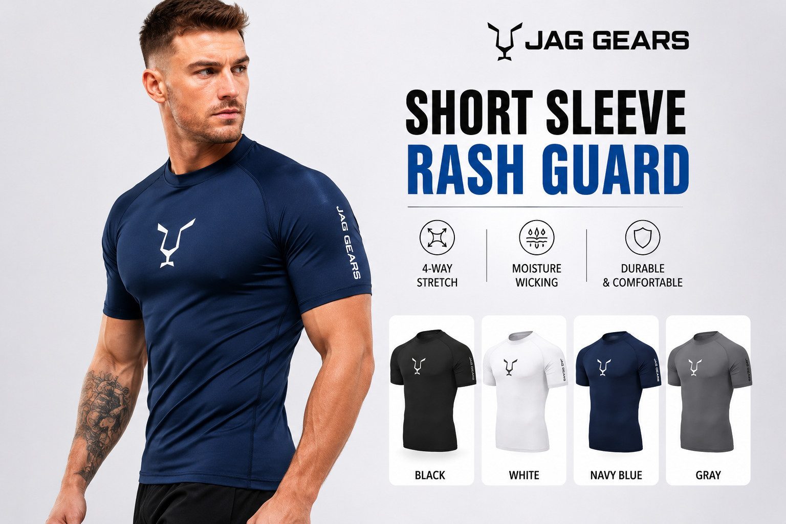 JAG GEARS Rash Guard Jag Gears Compression Rash Guard Herren – Kurzarm Funktionsshirt, (Set, 1er-pack) Geeignet für MMA Kickboxen, Muay Thai, Sparring, Training und Wettkamp