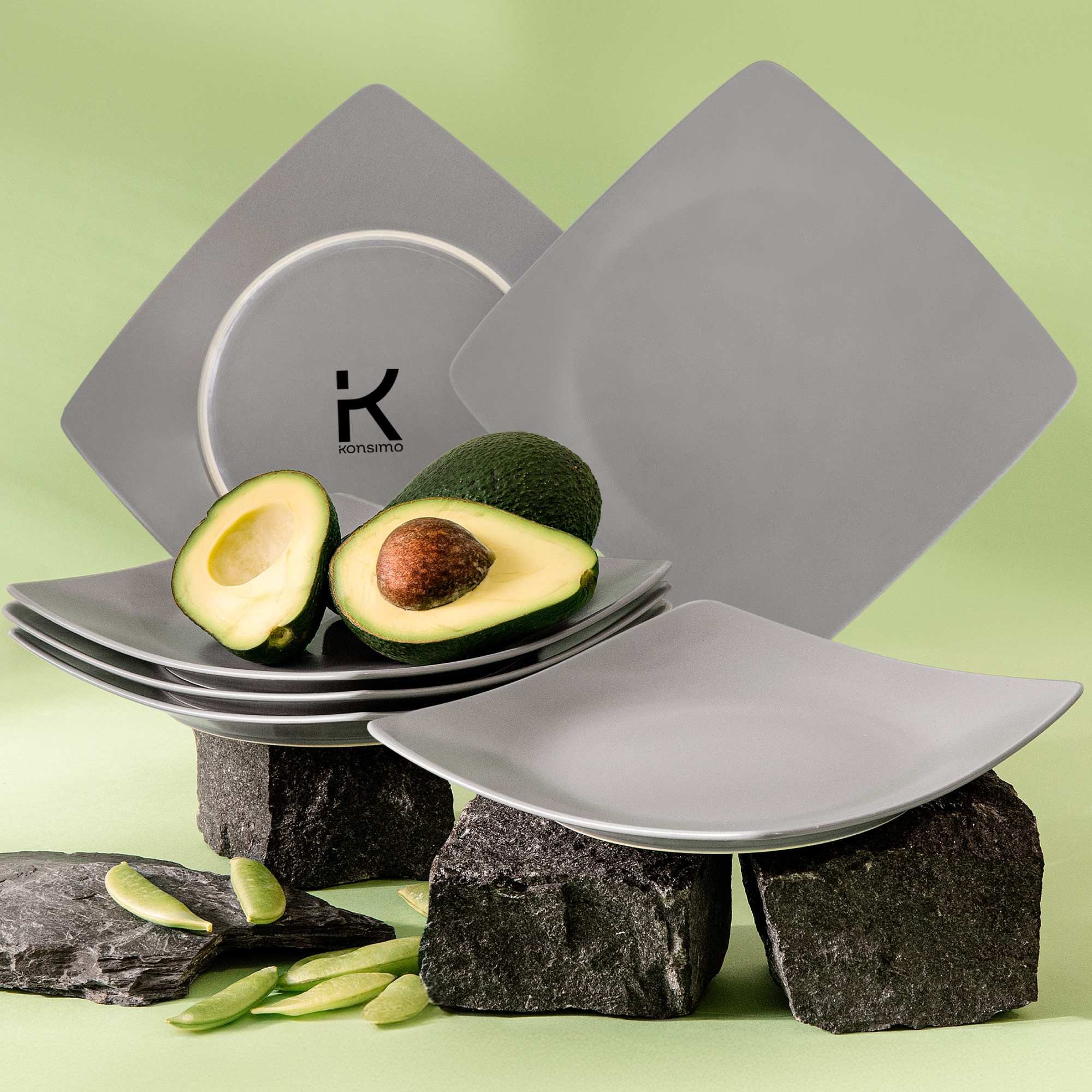 KONSIMO® Тарілки-Set EPIRI Geschirrset Dessertteller 6 Personen (6-tlg), 6 Personen, Keramik, quadratisch, Spulmachinen- und Mikrowellengeeignet