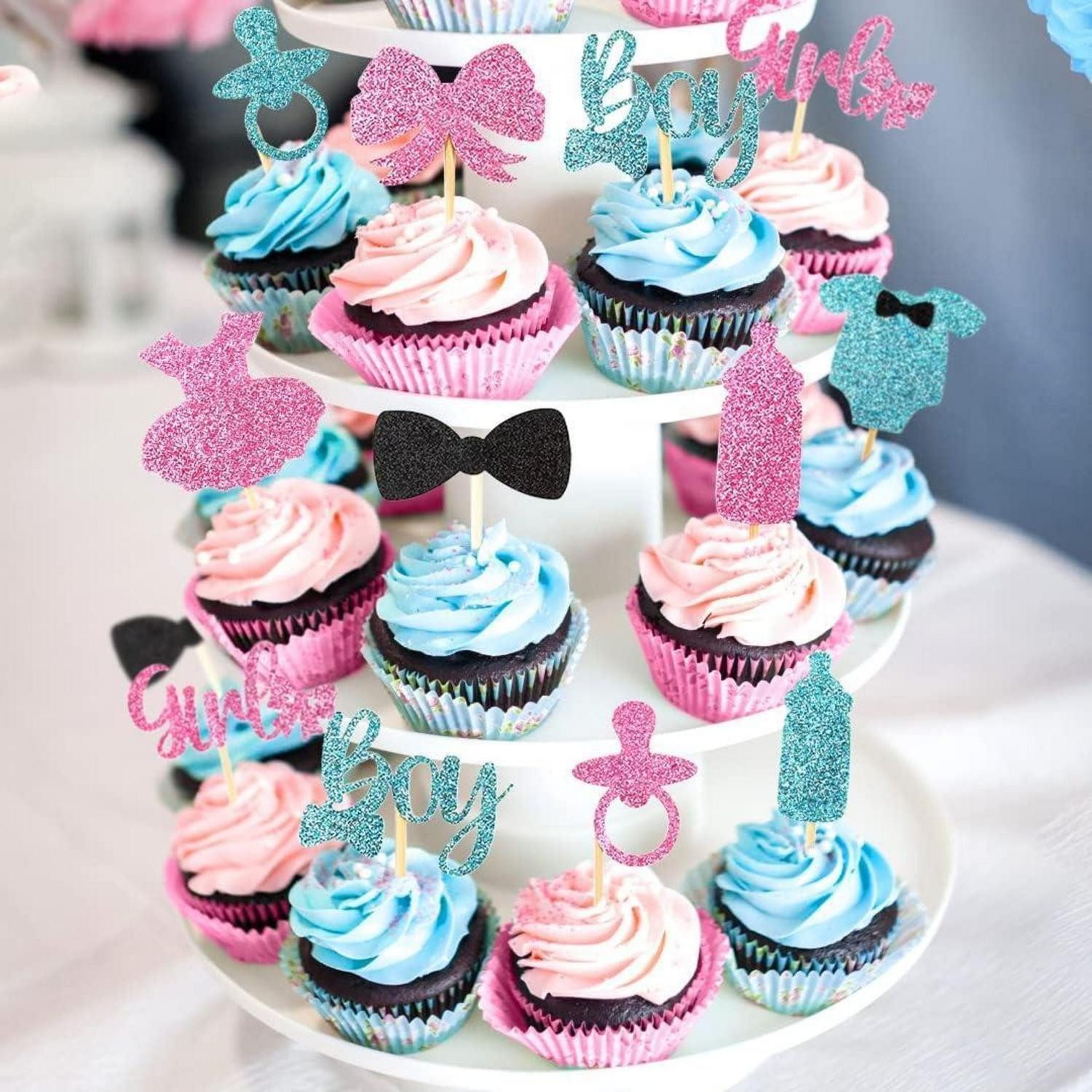 LuxusKollektion Sticker Tortendeko Babyparty 30 Stück Gender Reveal Kuchendeko Jungen Mädchen