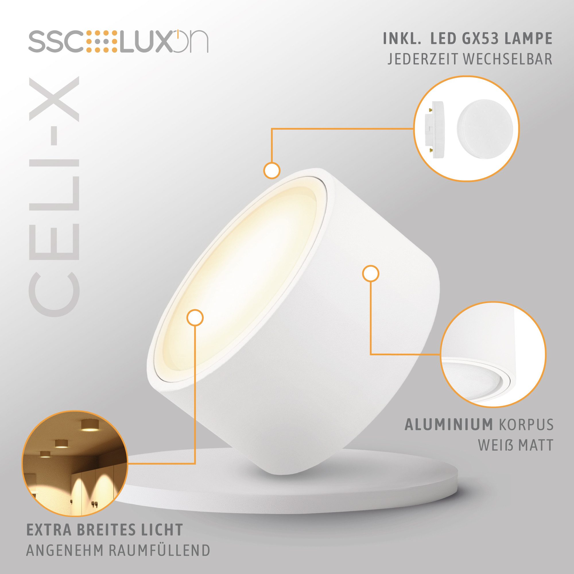 SSC-LUXon LED Aufbaustrahler Flacher LED Aufbaustrahler CELI-X in rund matt mit 5W drei Lichtmodi, Warmweiß – Bild 4 von 5