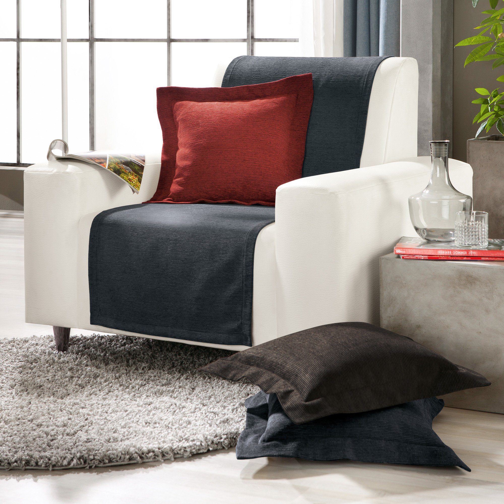 Erwin Müller Sesselschoner Sessel- und Sofaschoner, Chenille-Jacquard Uni