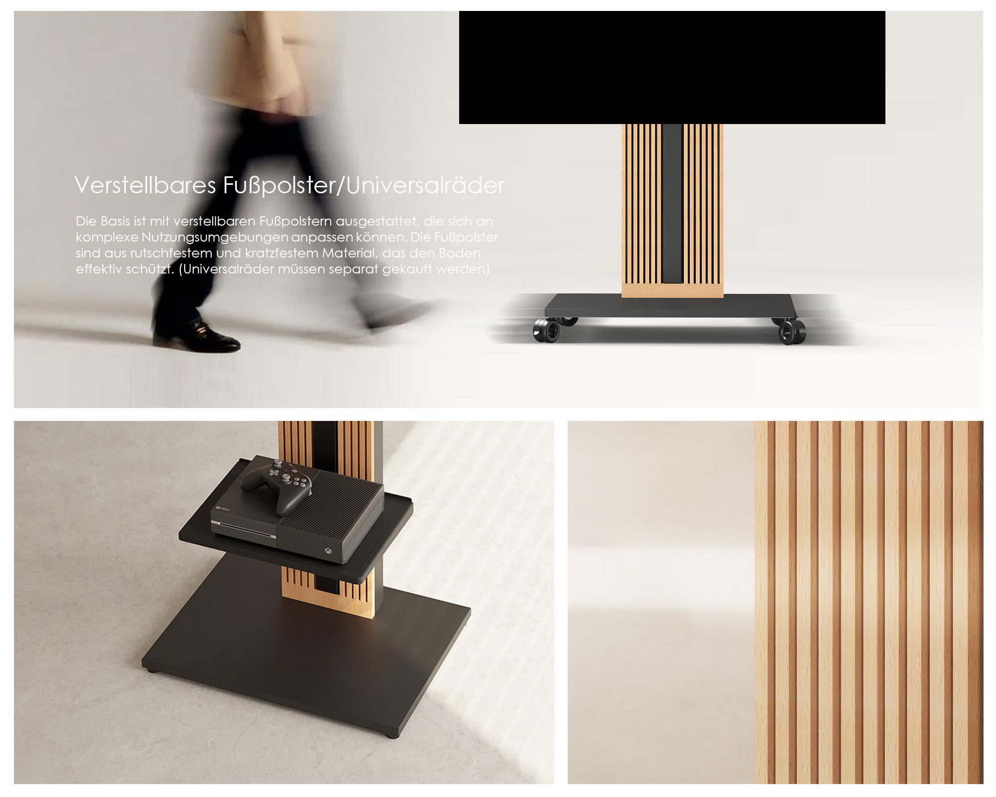 FITUEYES TV-Ständer aus Holz, mit höhenverstellbarer Ablage, ±15° schwenkbar, 55-88 Zoll, (bis 88,00 Zoll, höhenverstellbar, mit Kabelmanagement) – Bild 3 von 5