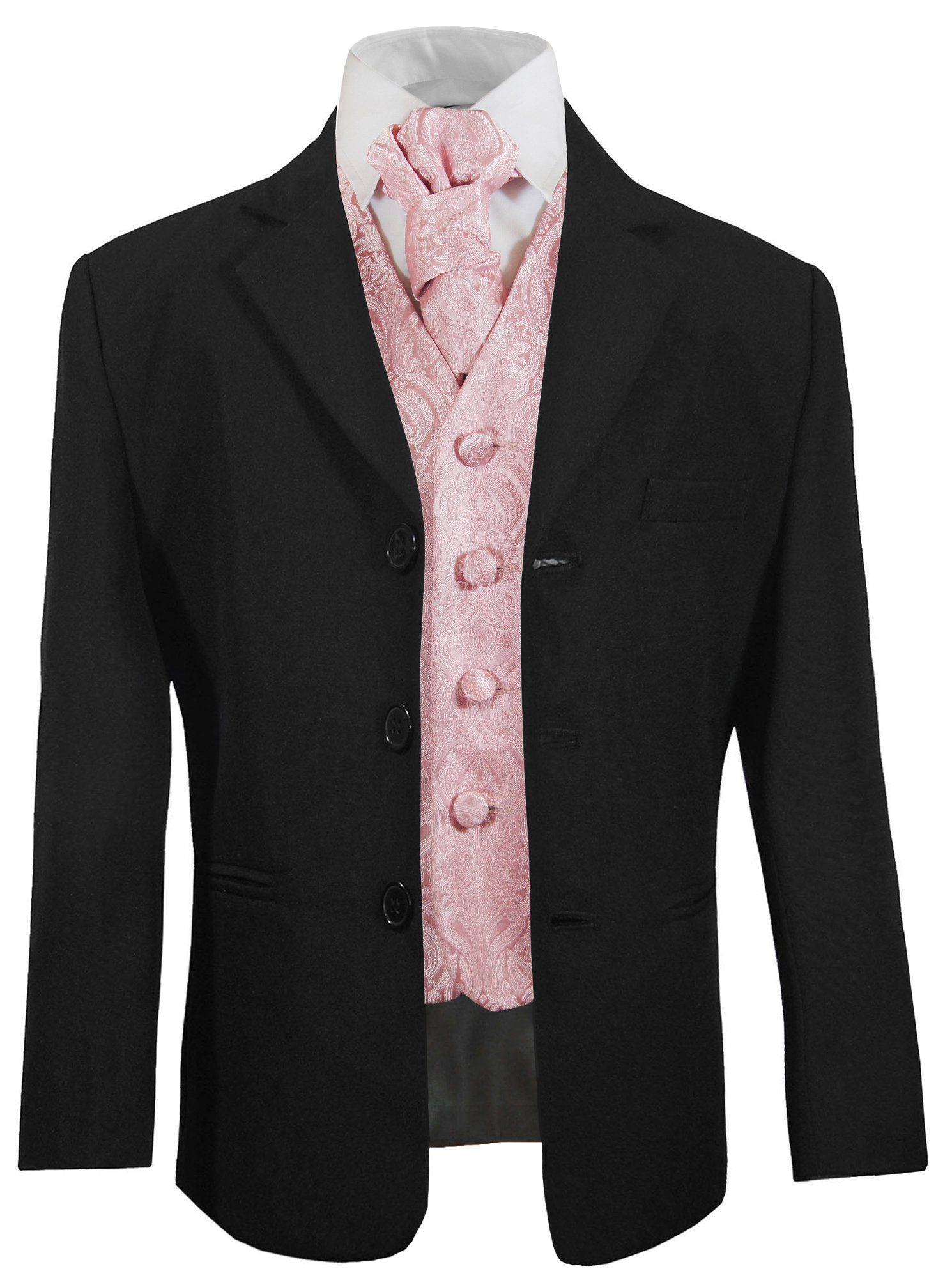 Paul Malone Kinderanzug 5-teilig Festlicher schwarzer Anzug für Jungen Kommunionanzug (Set, 5-tlg., mit Sakko, Hose, Hemd, Weste und Plastron) altrosa, KA20KV366-Plastron, 92/98 (2 Jahre)