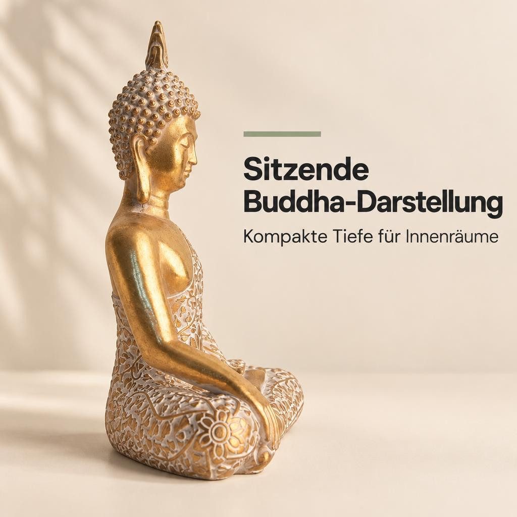 Kamelio Buddhafigur Buddha Figur sitzend 30cm Gold mit weiß Deko-Figur – Bild 5 von 5