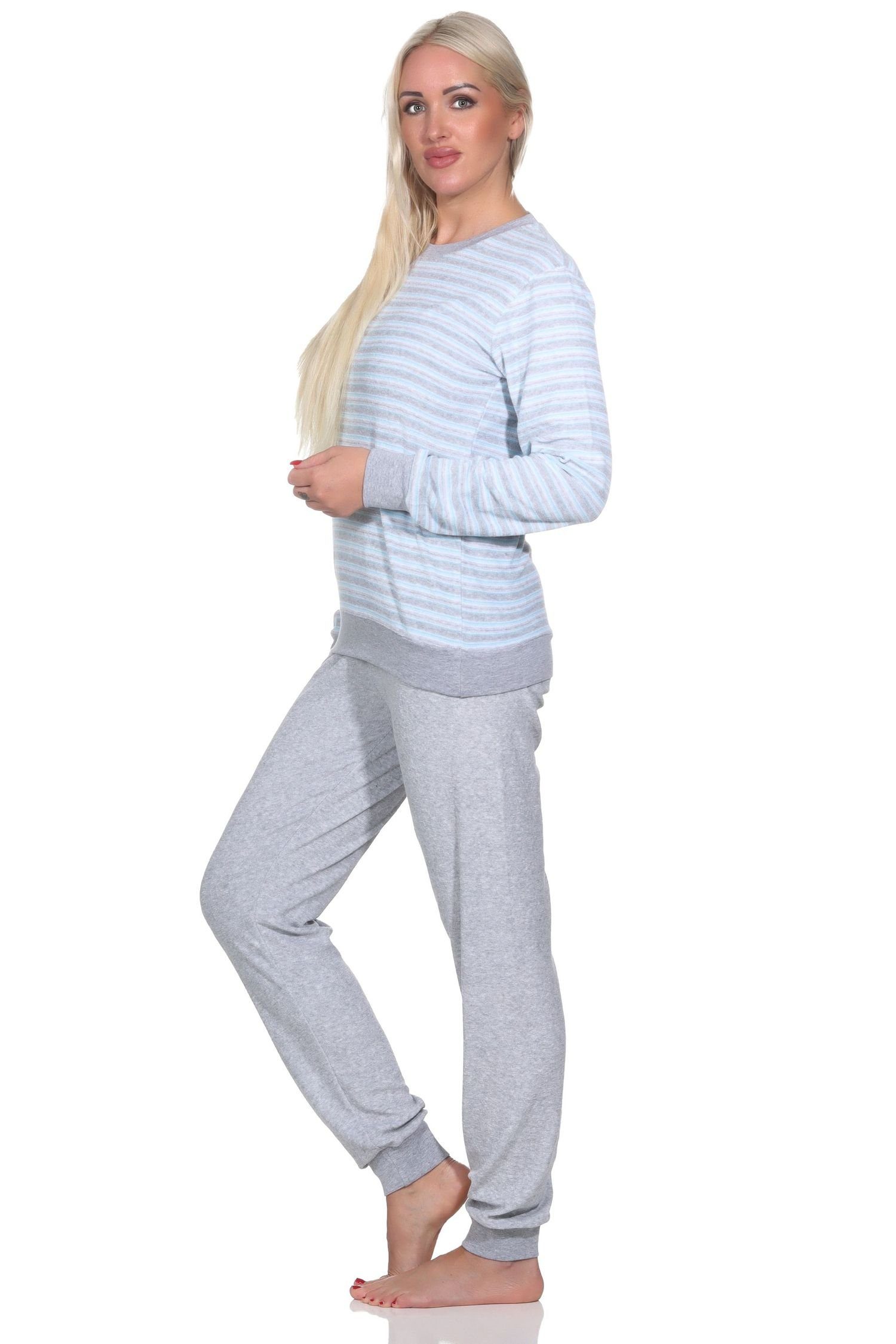 Damen mit langarm hellblau Pyjama Frottee Schlafanzug Pyjama Wunderschöner Bündchen Normann