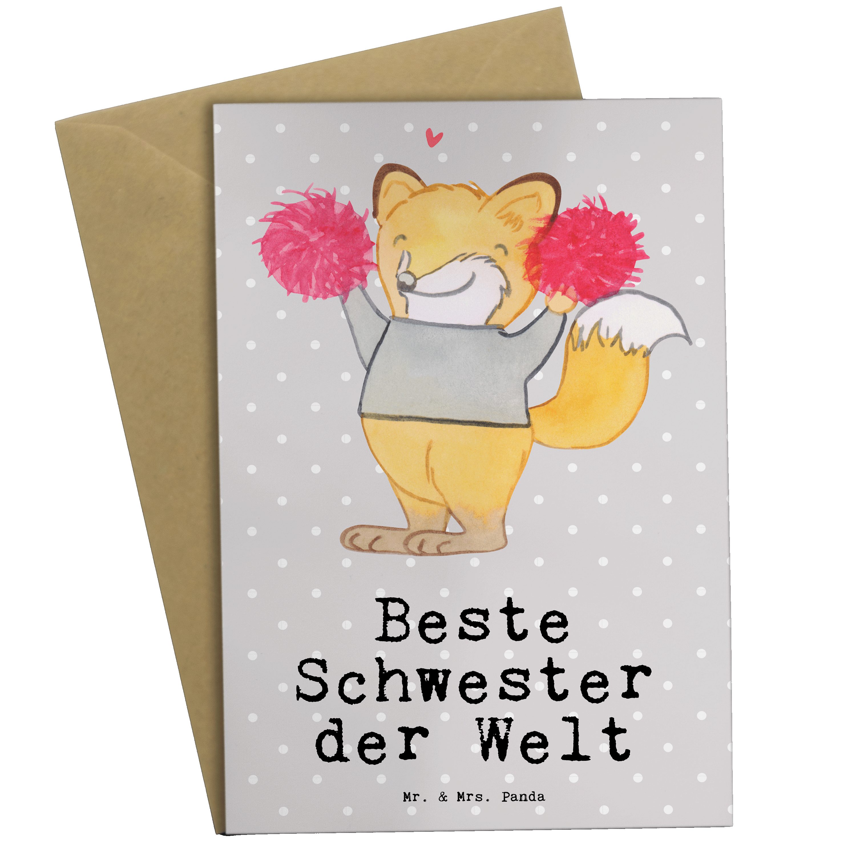 Mr. & Mrs. Panda Grußkarte Fuchs Beste Schwester der Welt - Grau Pastell - Geschenk, Hochzeitska