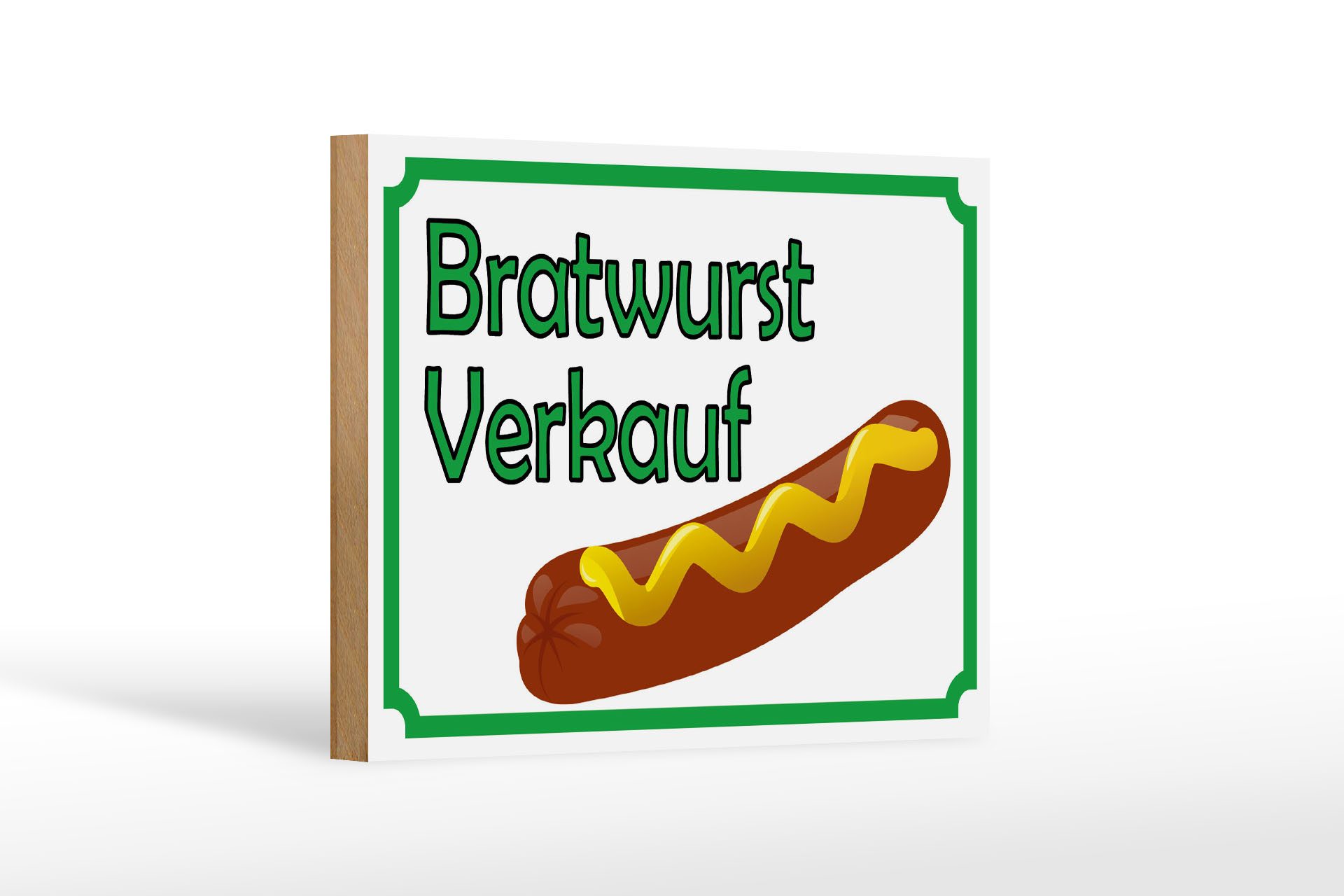 Holzbild Hinweis 18x12 cm Bratwurst Verkauf Restaurant
