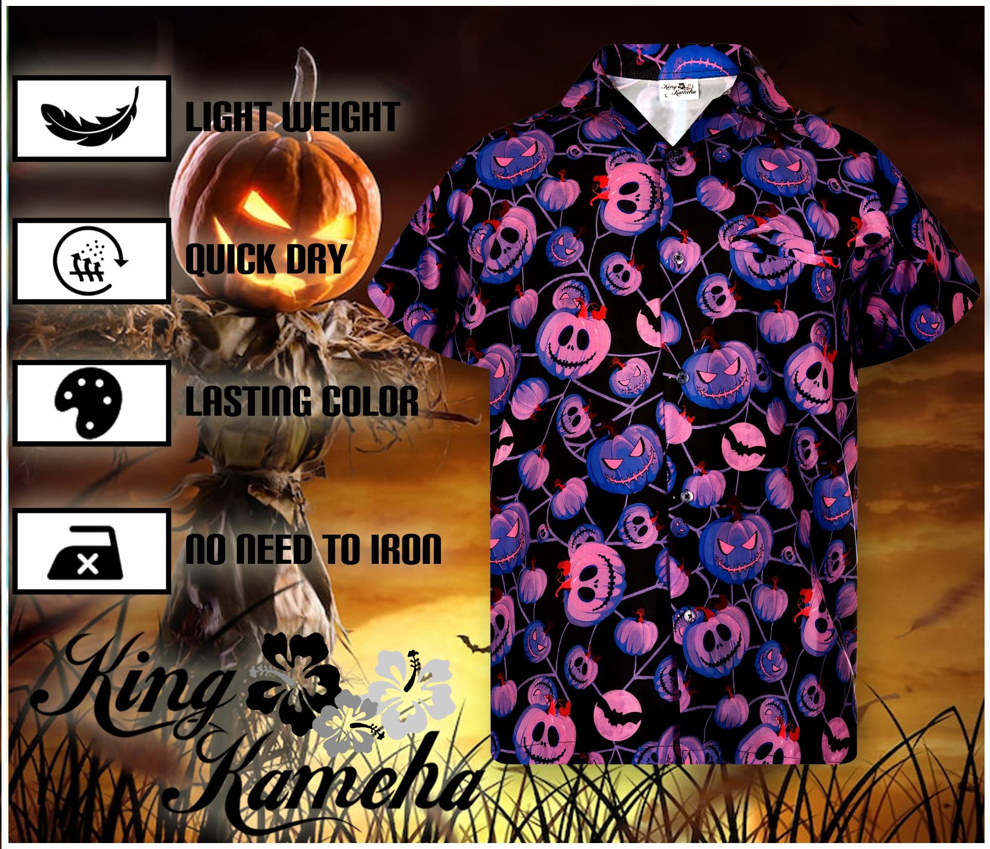 King Kameha Hawaiihemd Halloween Pumpkin Web Funky Hawaii-Hemd Kurzarm Front-Tasche Unisex