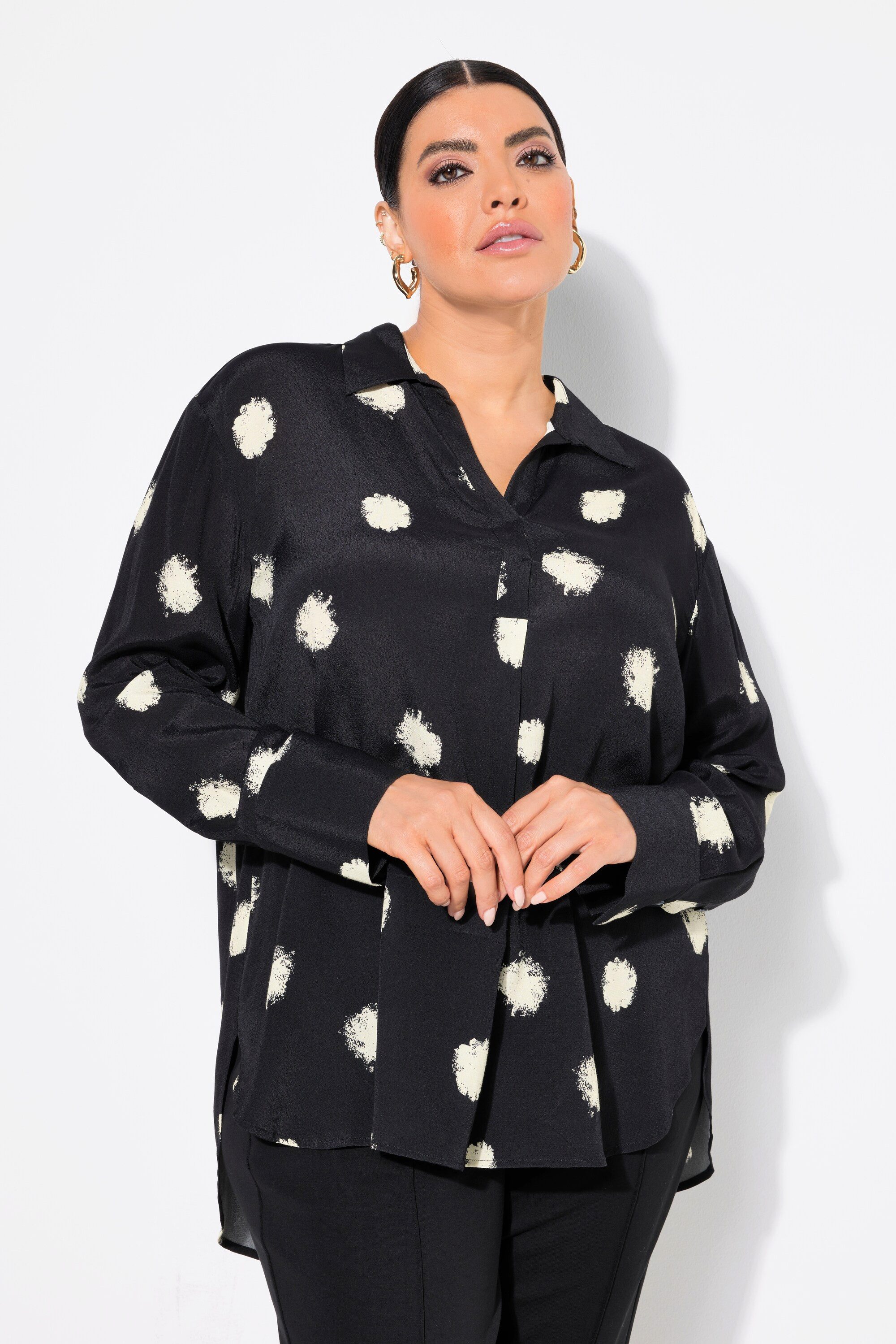 Ulla Popken Longbluse Tunika Tupfen Zierfalte günstig online kaufen