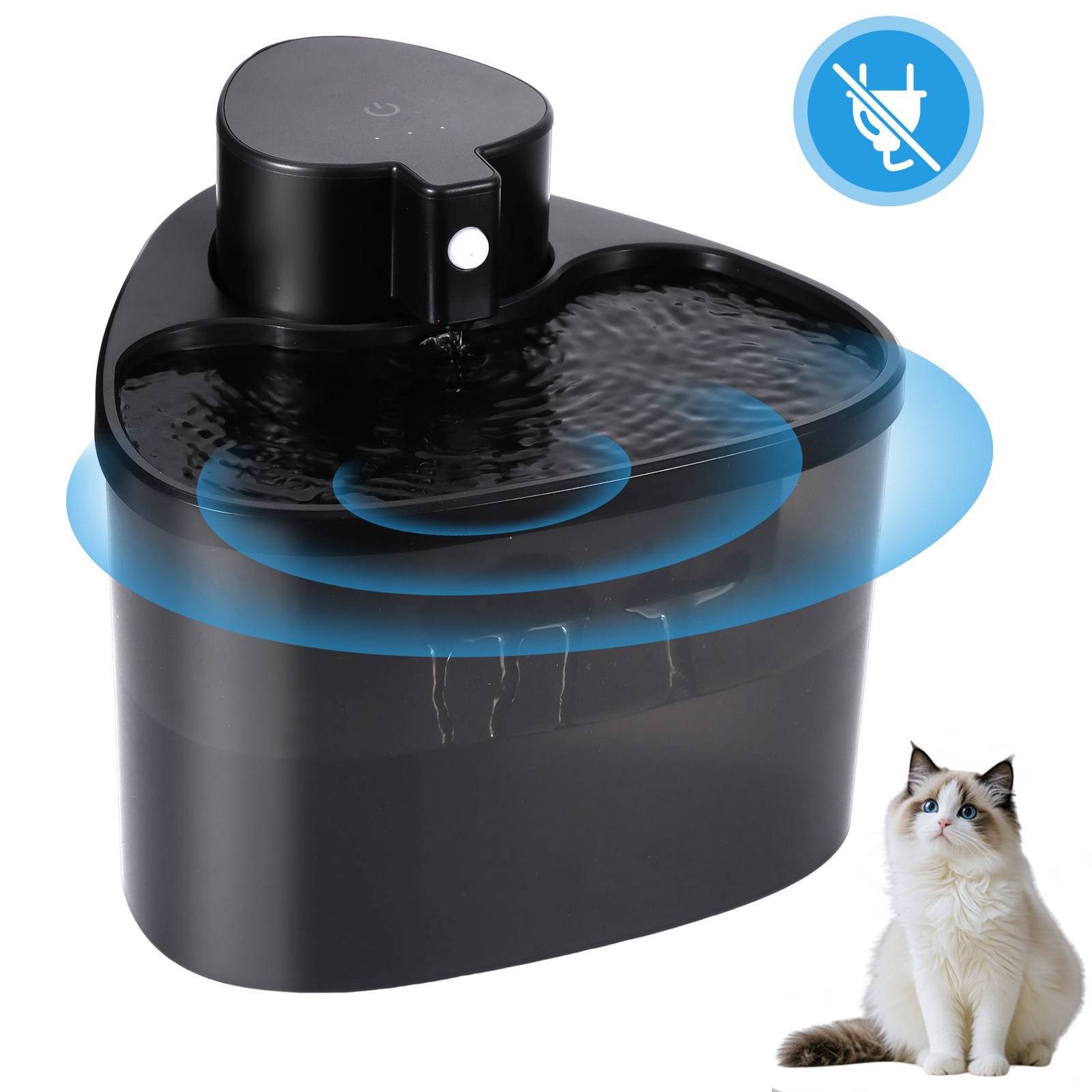 BlingBin Питьевые фонтанчики Katzenbrunnen Kabellos mit Bewegungsmelder, 2L Питьевые фонтанчики für Katze, Automatischer Katzen Питьевые фонтанчики, Einfache Reinigung, Wiederaufladbar