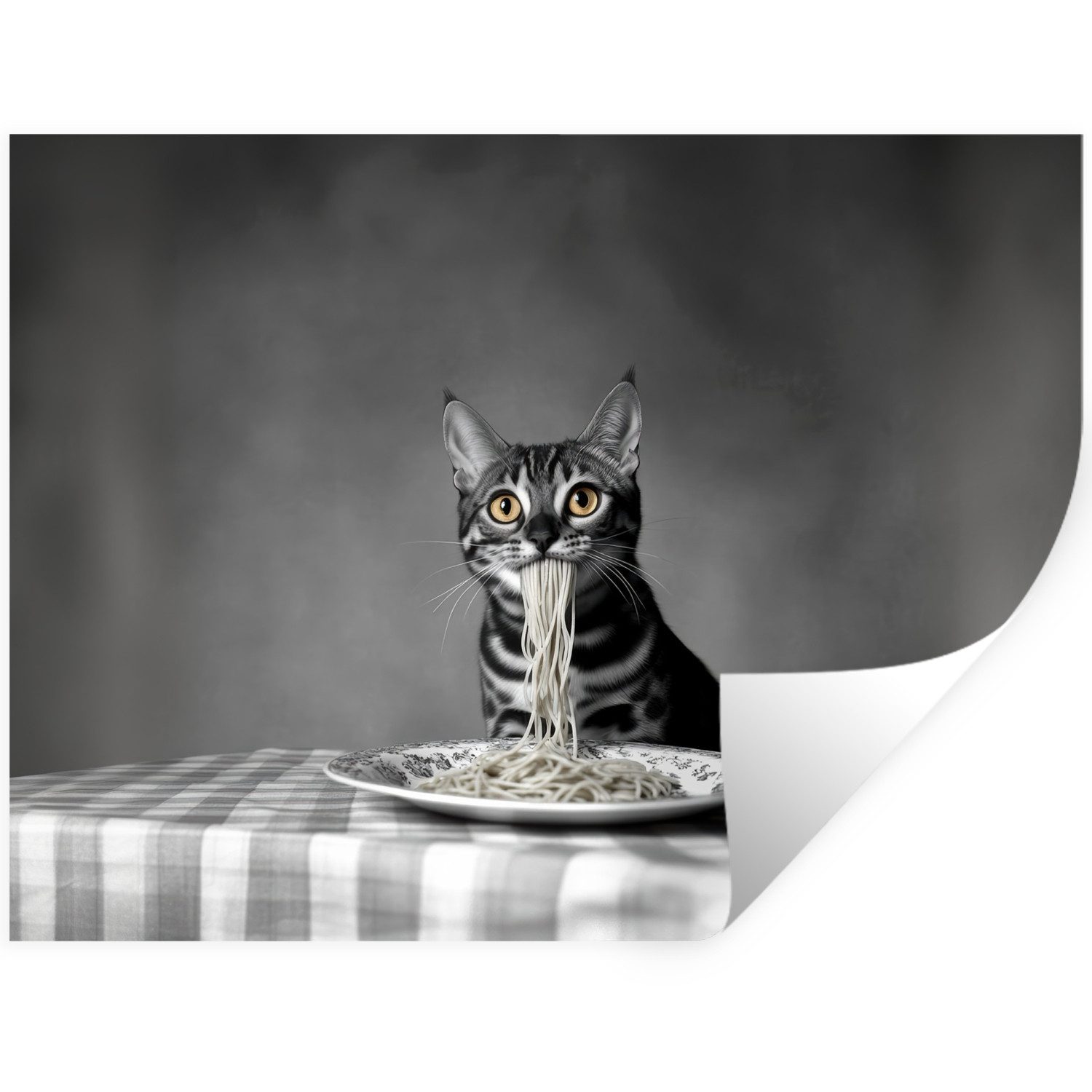 MuchoWow Wandsticker Bengalisch - Katze - Tischtuch - Schwarz - Weiß - Tier (1 St), Wanddeko, Aufkleber, Wandtattoo, 120x90 cm