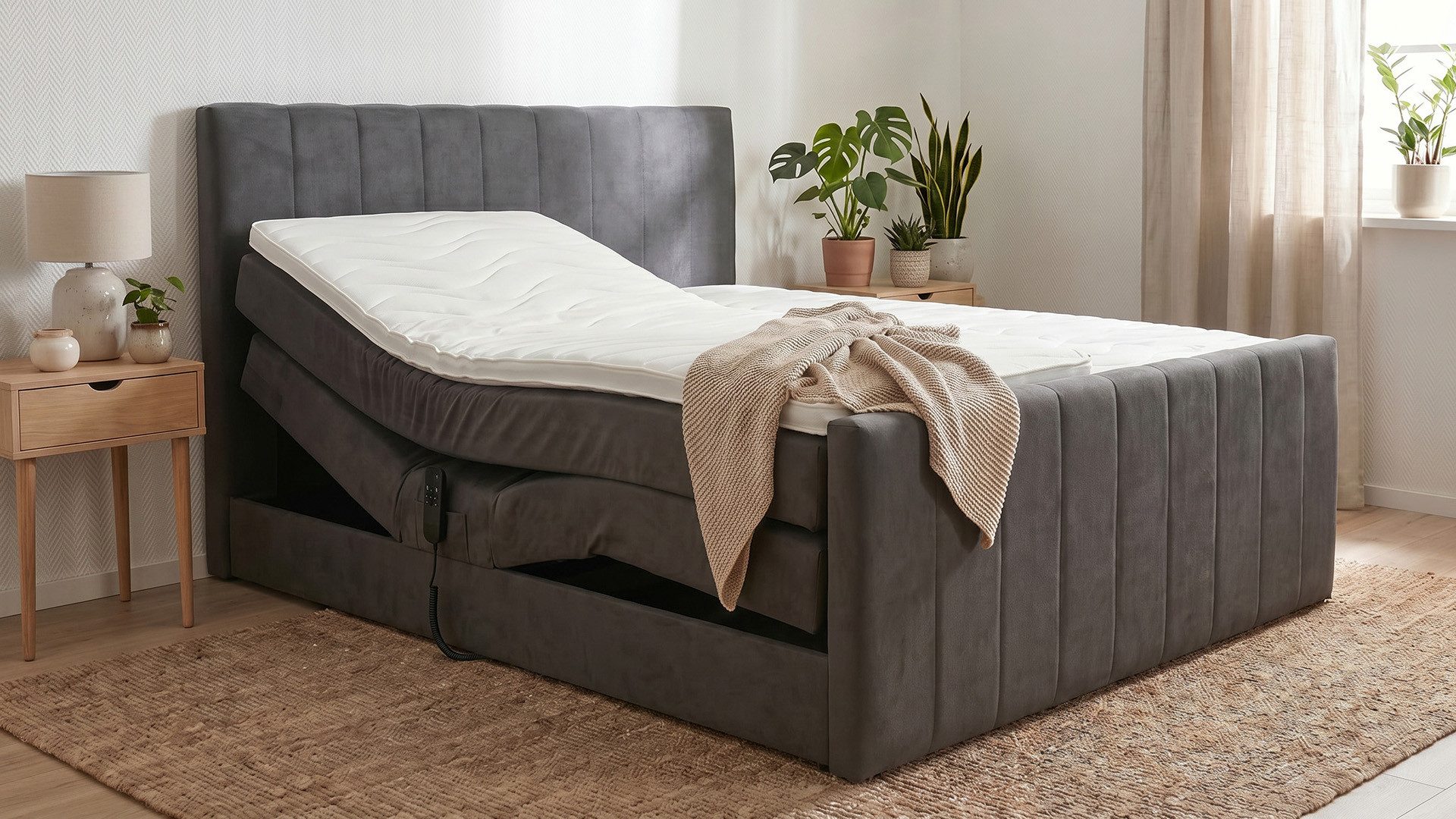 PAARA Boxspringbett elektrisch verstellbar mit Fußteil inkl. Matratze und Topper, mit einzigartigem Belüftungssystem