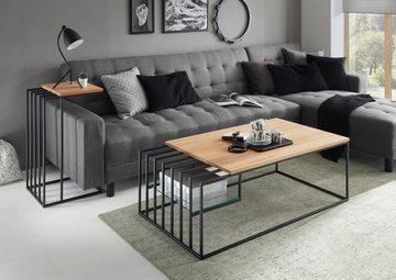 MCA furniture Couchtisch Juba (Wohnzimmertisch Asteiche massiv und schwarz, 120 x 60 cm), Massivholz geölt, mit Ablage
