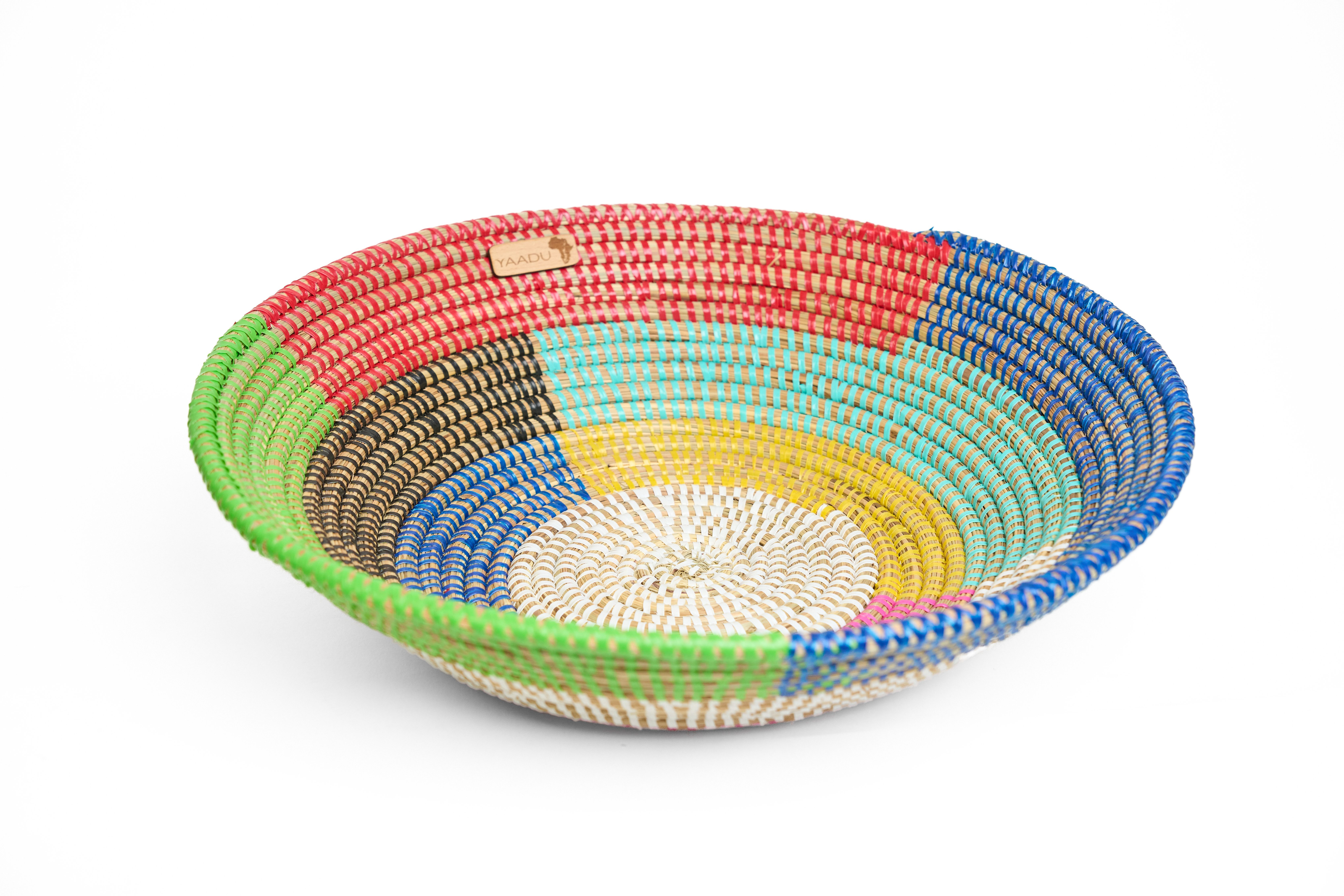 YAADU Obstschale Obstkorb 40cm Durchmesser, geflochtene Große Schale, Savannengras, Handgefertigt in Afrika aus traditioneller Flechtkunst