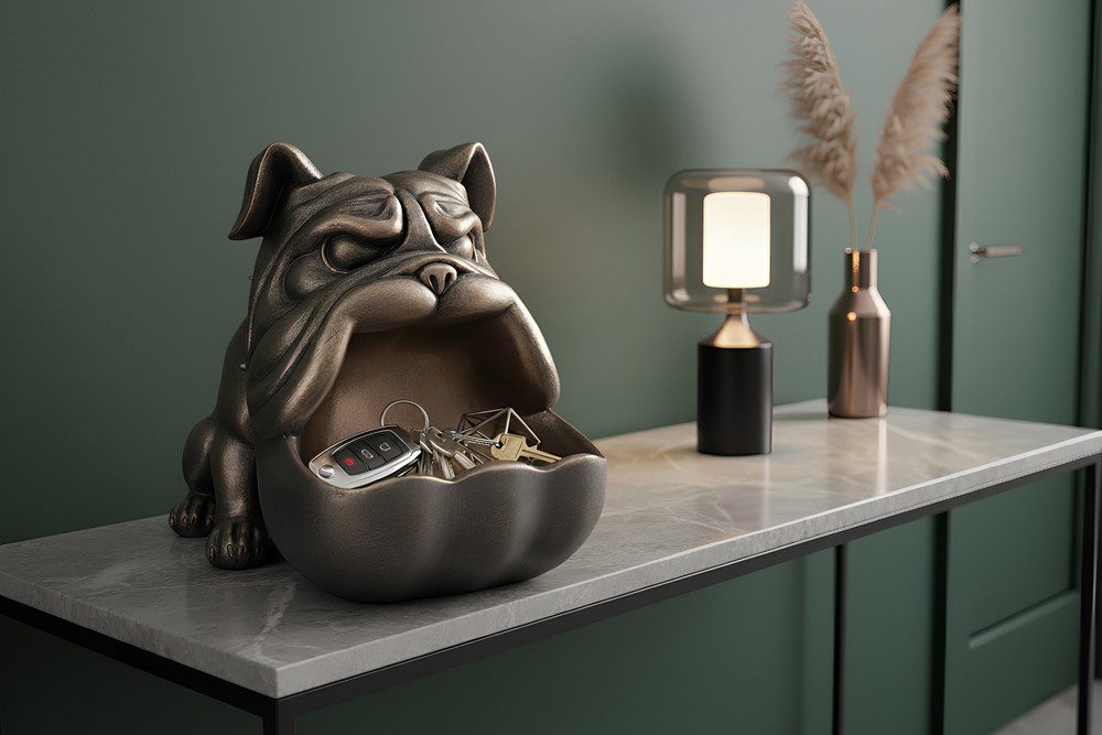 riess-ambiente Dekofigur BULLDOG 30cm bronze – handmade, Ablagefach, Hunde-Accessoire (Einzelartikel, 1 St), tierische Skulptur mit Ablage – ideal für Deine Schlüssel im Flur