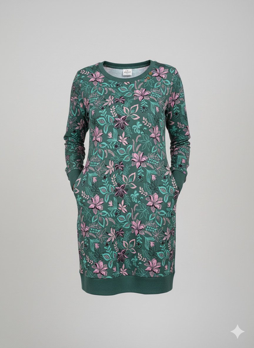 Ragwear Sweatkleid MENITA FLOWERS O mit kurzer Passform, aus Baumwolle und Polyester