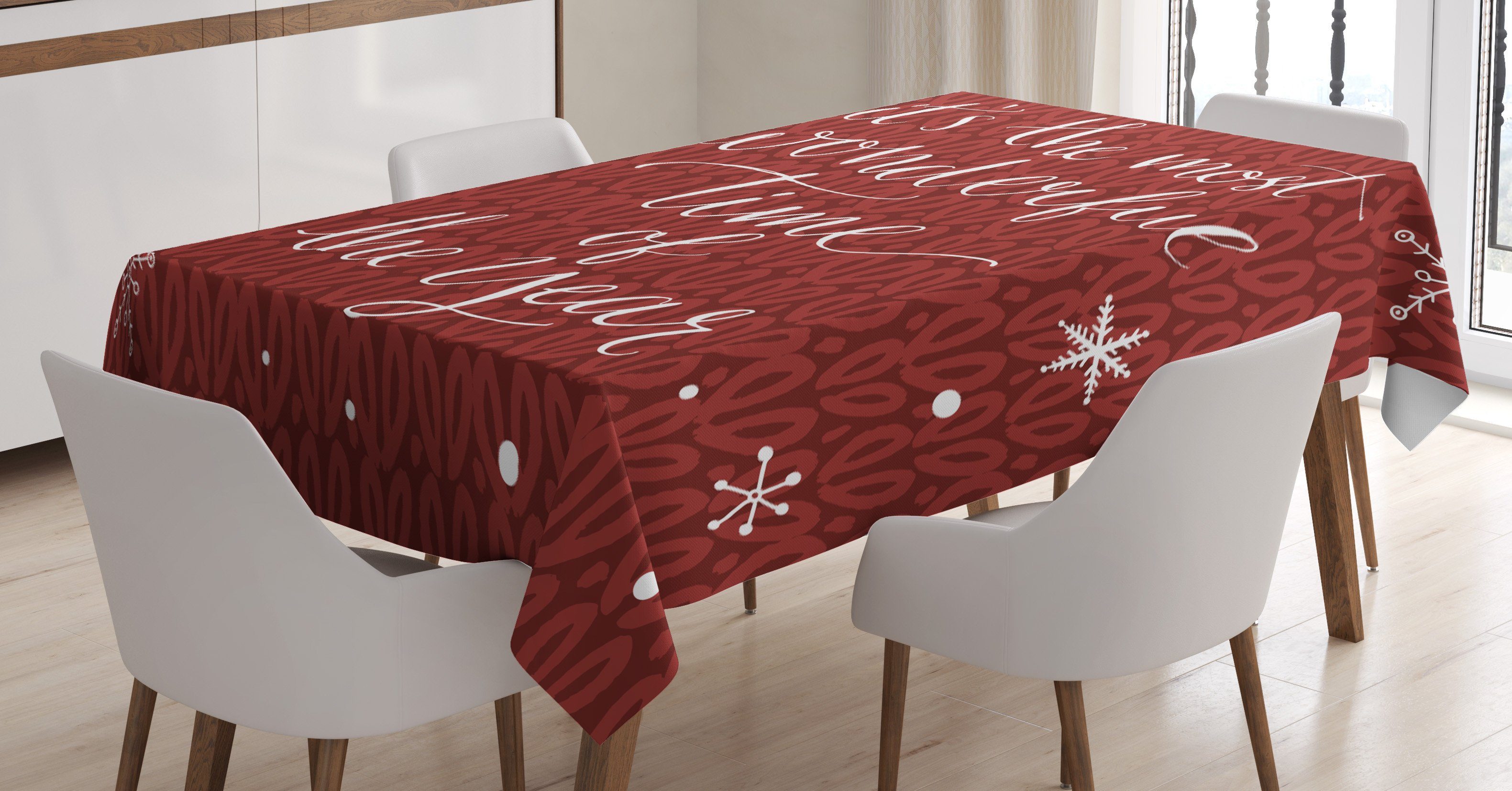 Abakuhaus Tischdecke Farbfest Waschbar Für den Außen Bereich geeignet Klare Farben, Zitat Weihnachten und Schneeflocken