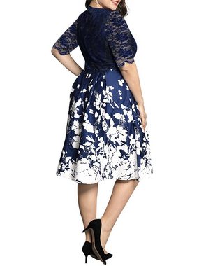 PYL Cocktailkleid Damen Große Größben Elegantes Abendkleid 1/2 Ärmel Spitze Knierock 42-54 Größe