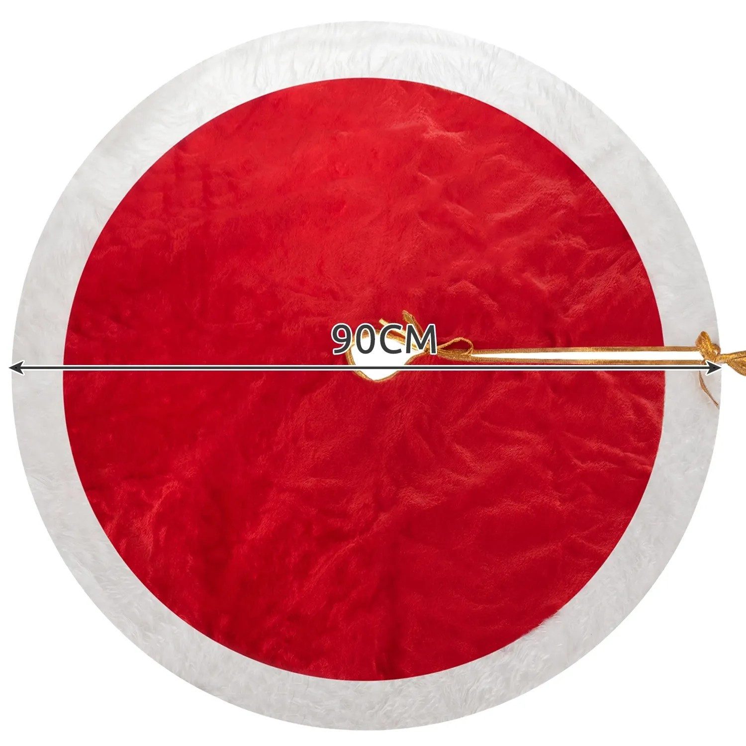 Ruhhy Weihnachtsbaumdecke Christbaumteppich Baumunterlage Plüschmatte (1-tlg), Plüsch, weißer Fellrand, Goldband, 90 cm, Bodenschutz