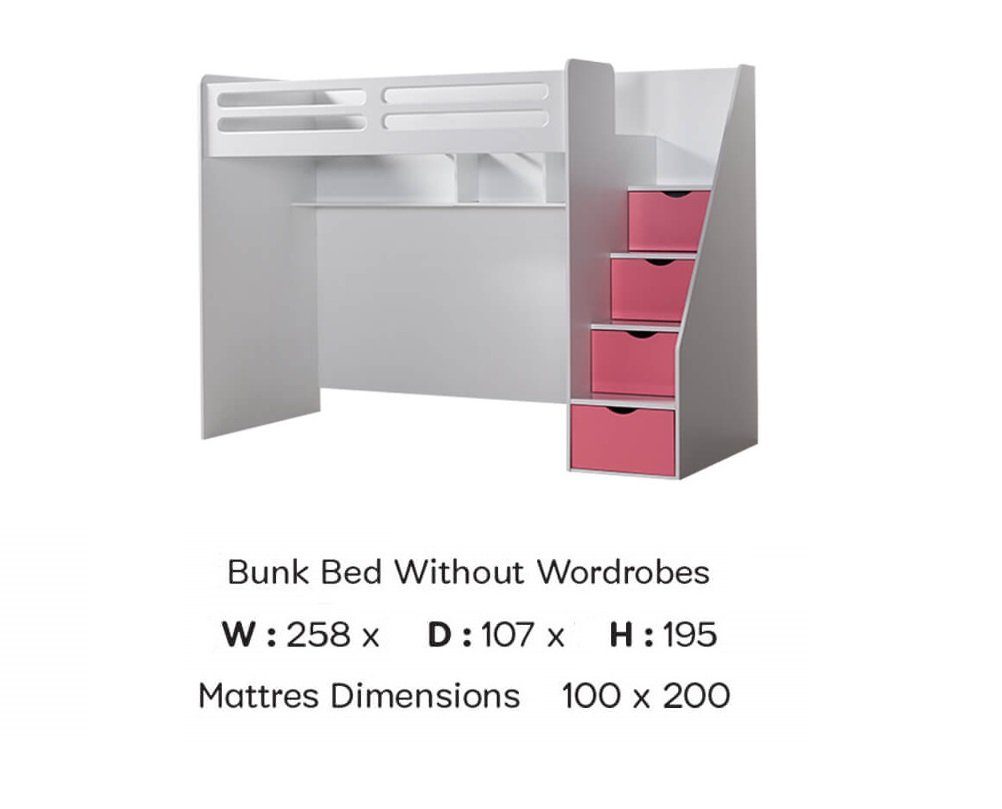 Möbel-Zeit Hochbett Kinderbett / Hochbett mit Treppe "Smart" rosa