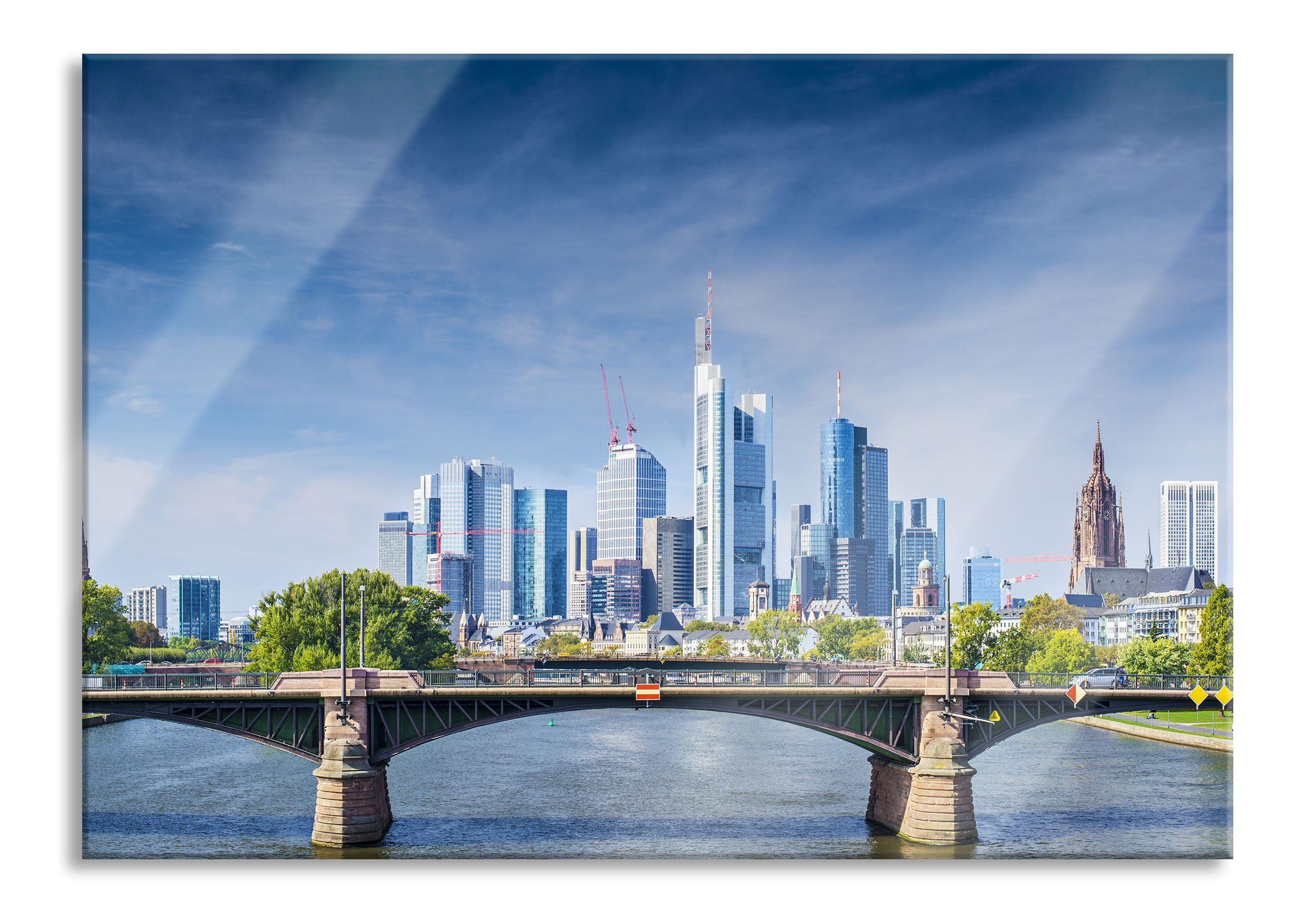 Pixxprint Glasbild Skyline von Frankfurt am Main, Skyline von Frankfurt am Main (1 St), Glasbild aus Echtglas, inkl. Aufhängungen und Abstandshalter