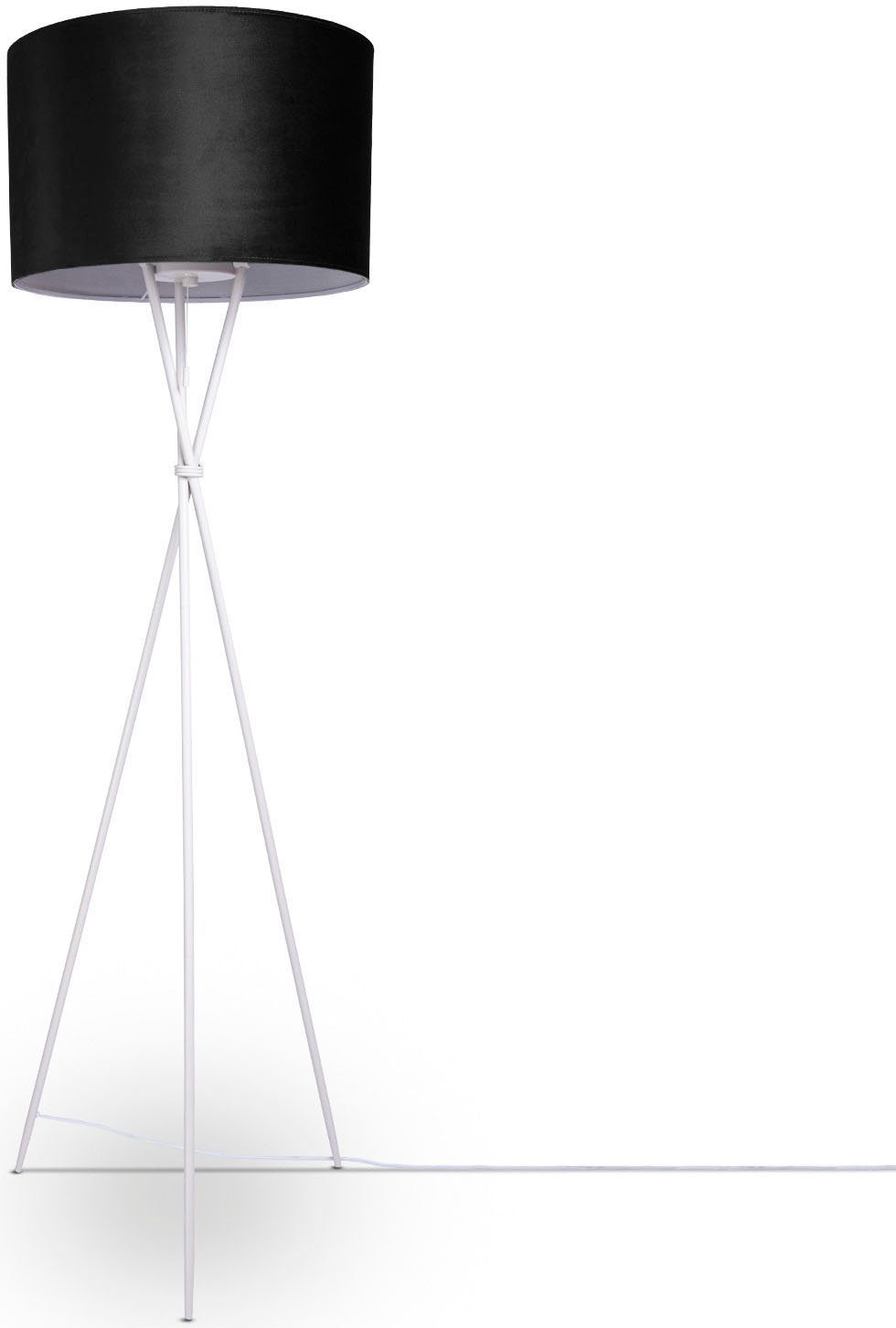 Paco Home Stehlampe Kate uni Leuchtmittel, Dreibein Standleuchte ohne E27 Wohnzimmer Velour schwarz Höhe Color, 177,5cm Filigran