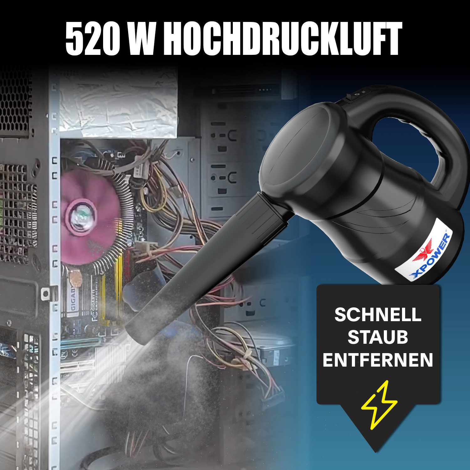 XPOWER Akku-Handstaubsauger A-2S Elektrischer Luftzerstäuber zum Trocknen von Autocomputern, 520 W, mit Beutel, Mächtig, 2-Speed Settings, Vielseitigkeit, Kompakte Größe, Dauerhaft