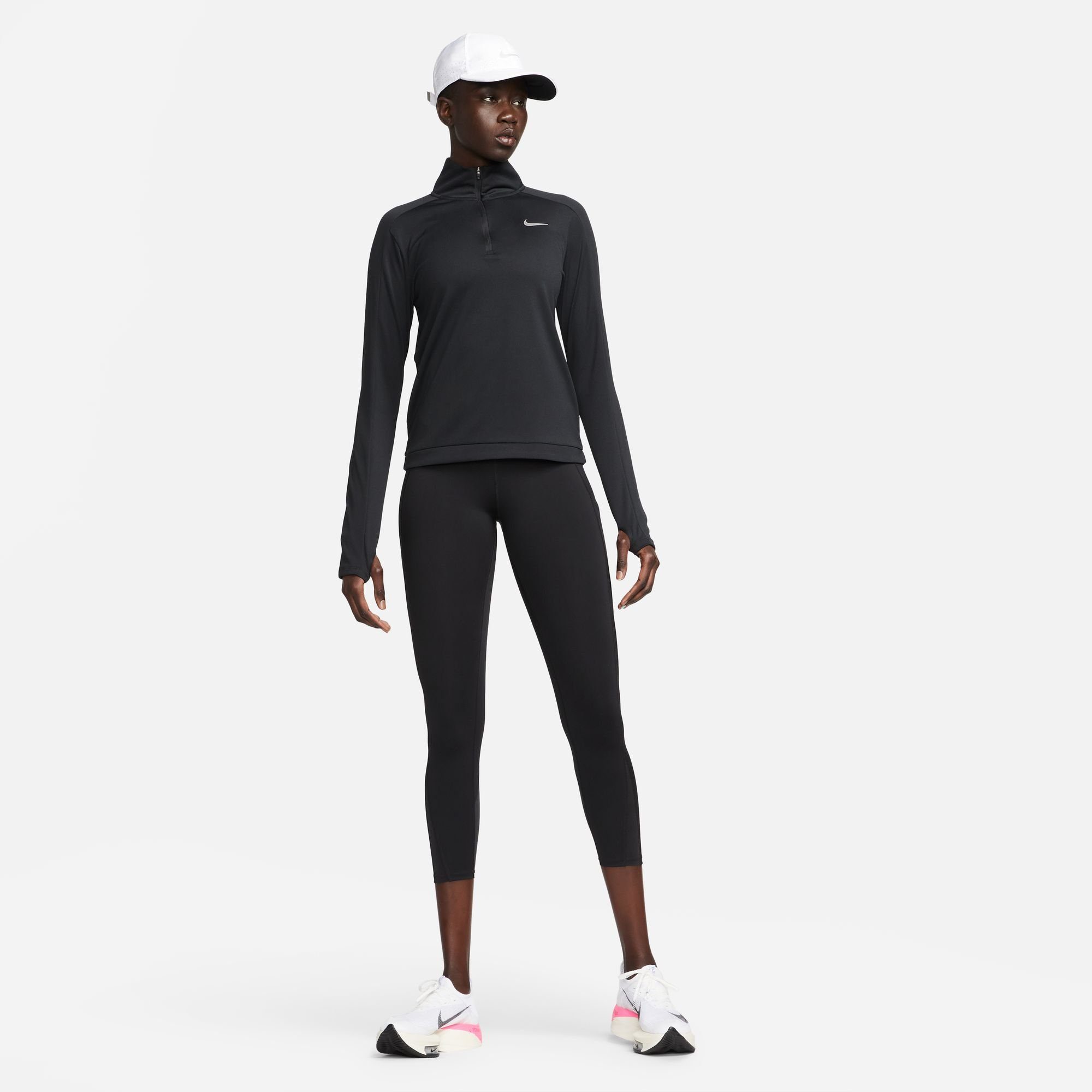 SILV DRI-FIT BLACK/REFLECTIVE 1/-ZIP PACER PULLOVER Nike Laufshirt WOMEN'S
