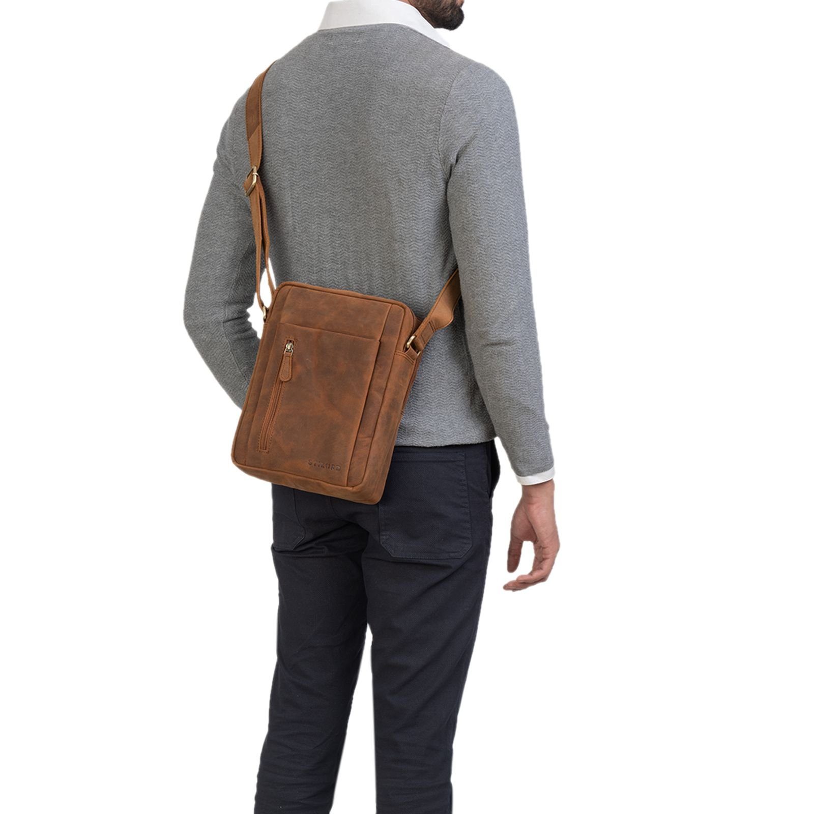 tan Bag Leder Tasche STILORD - Klein Messenger "Irving" Vintage dunkelbraun