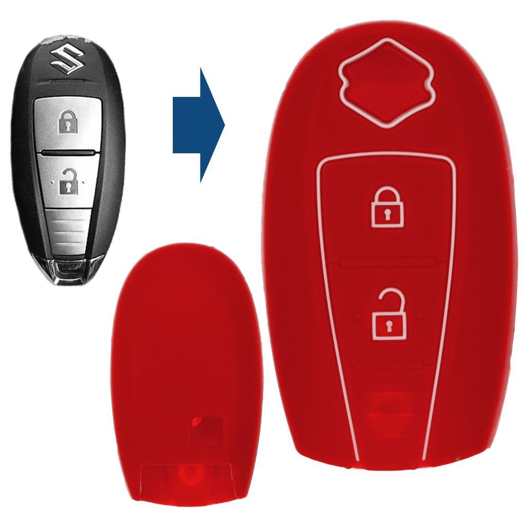 mt-key Schlüsseltasche Autoschlüssel Softcase Silikon Schutzhülle Rot, für Suzuki Swift Vitara Ignis Jimny Baleno SX4 2 Tasten KEYLESS