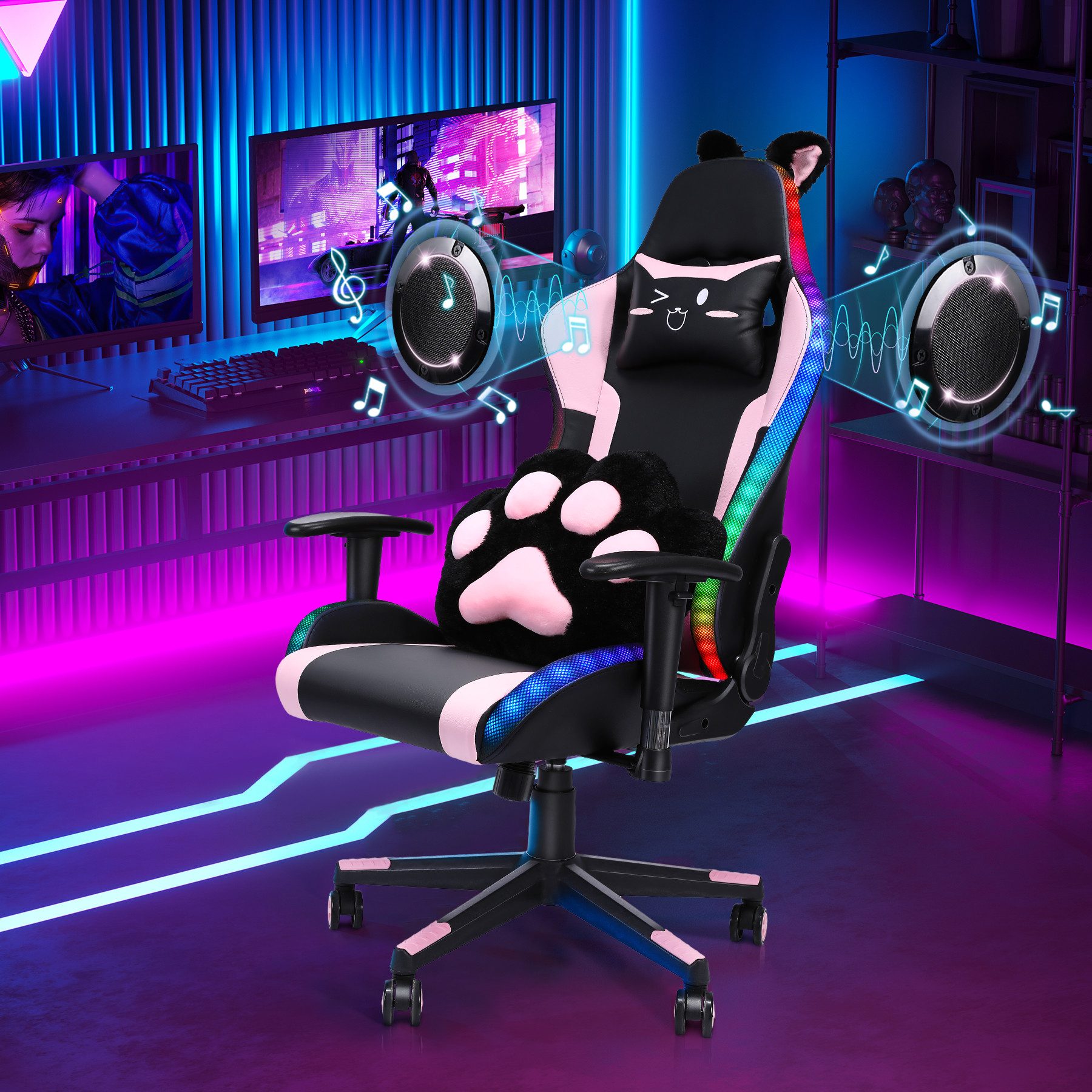 HomeMiYN Gaming Chair Gaming Stuhl Lautsprechern LED-Leuchten ergonomischer günstig online kaufen