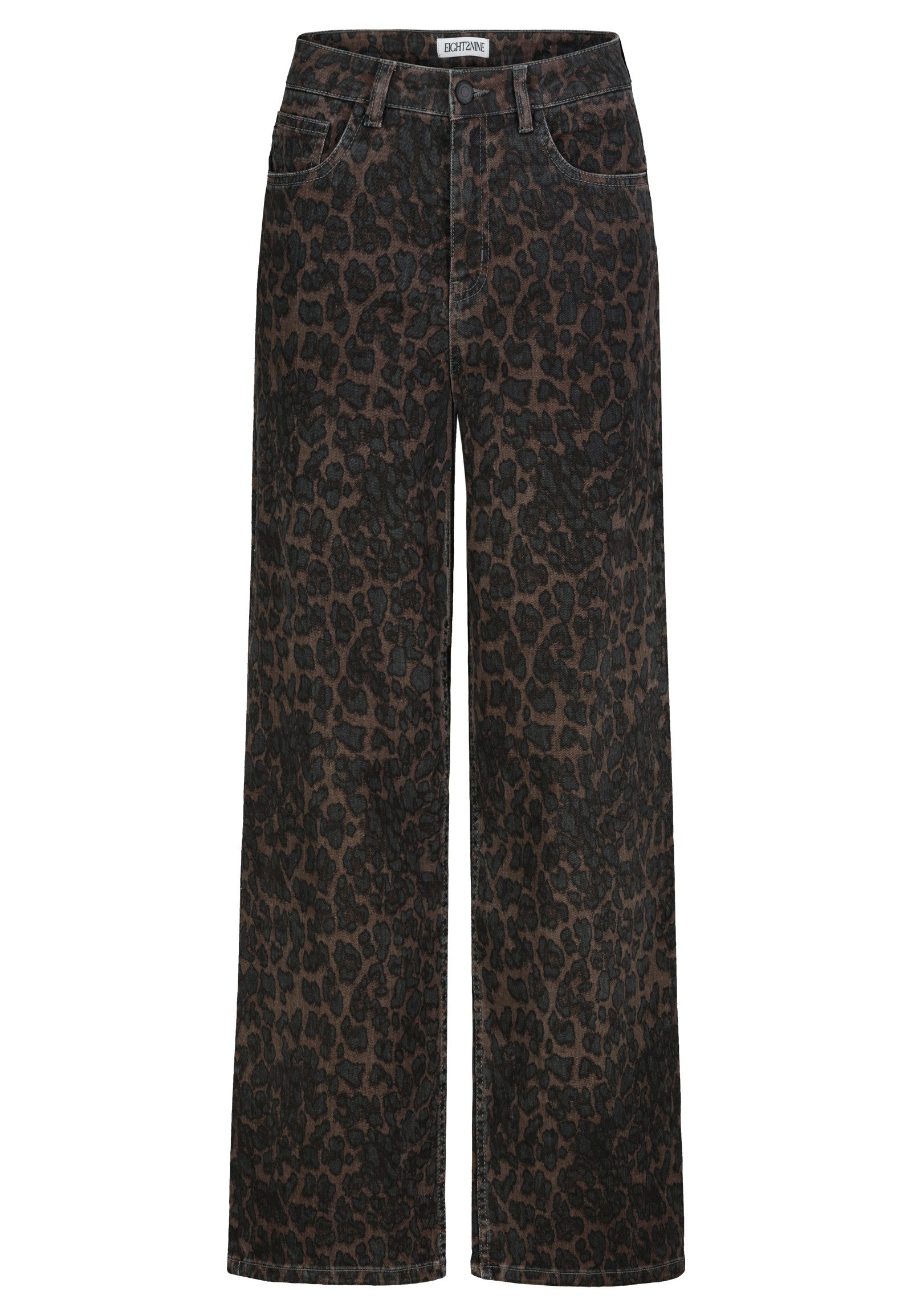 Eight2Nine Stoffhose Damen Wide Leg Hose Leoprint Stretch-Twill, High-Waist