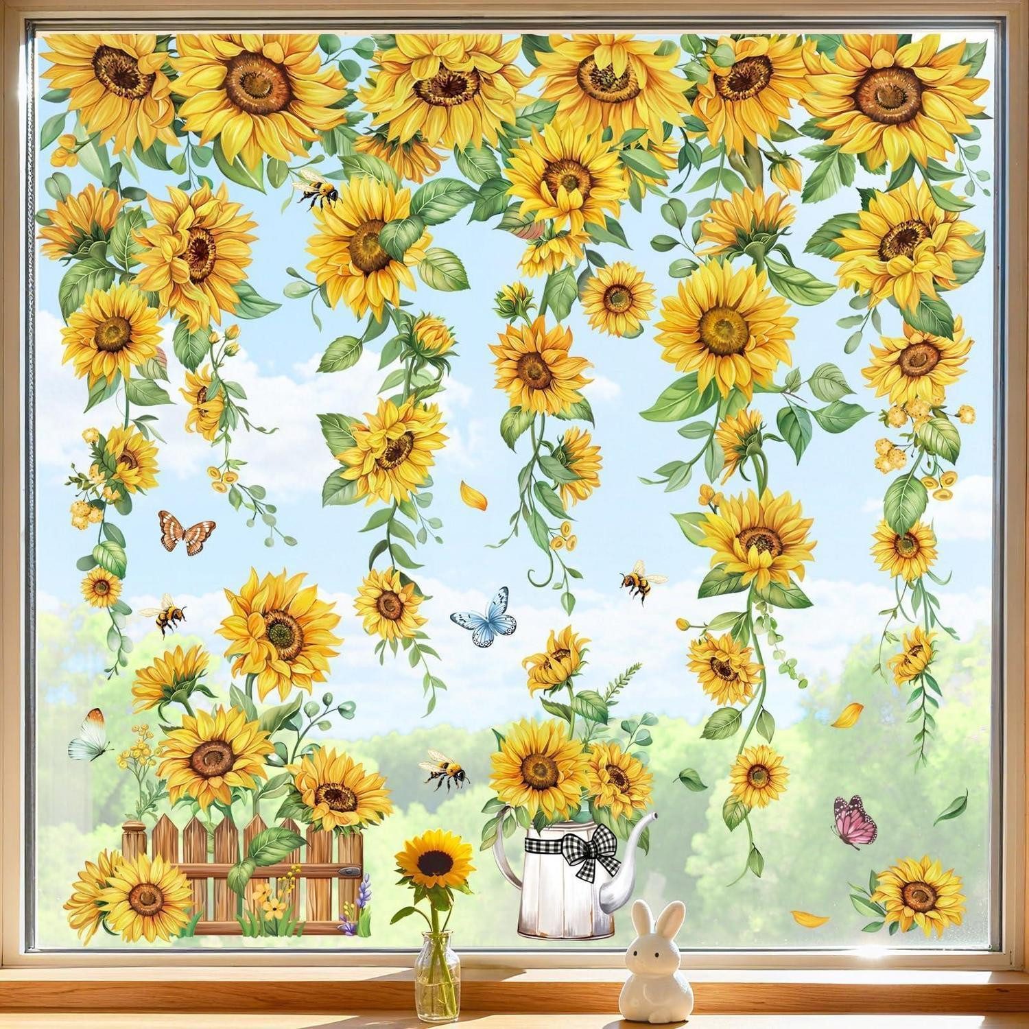 LuxusKollektion Fensterbild Fensteraufkleber Sonnenblume Hängende Rebe Grün