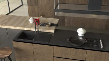 GURARI Küchenspüle SQT 103 -601 AWP+RM-2845-G, (2 St), Einbau Granitspüle Schwarz, inkl. Siphon+Aufrollbare Abtropfmatte