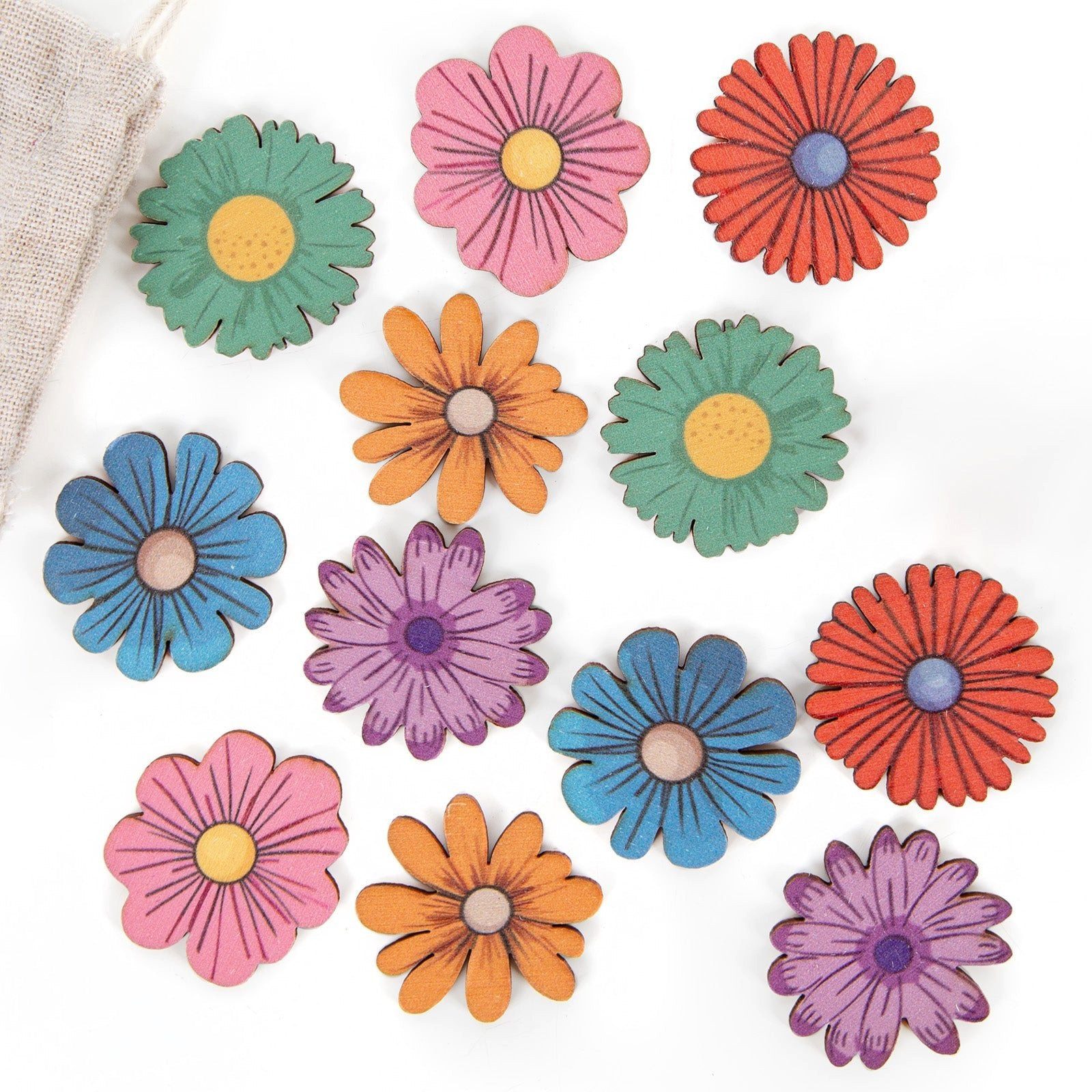 Logbuch-Verlag Dekofigur 12 Bunte Holz Blumen Streuteile Blüten flach Holzblumen